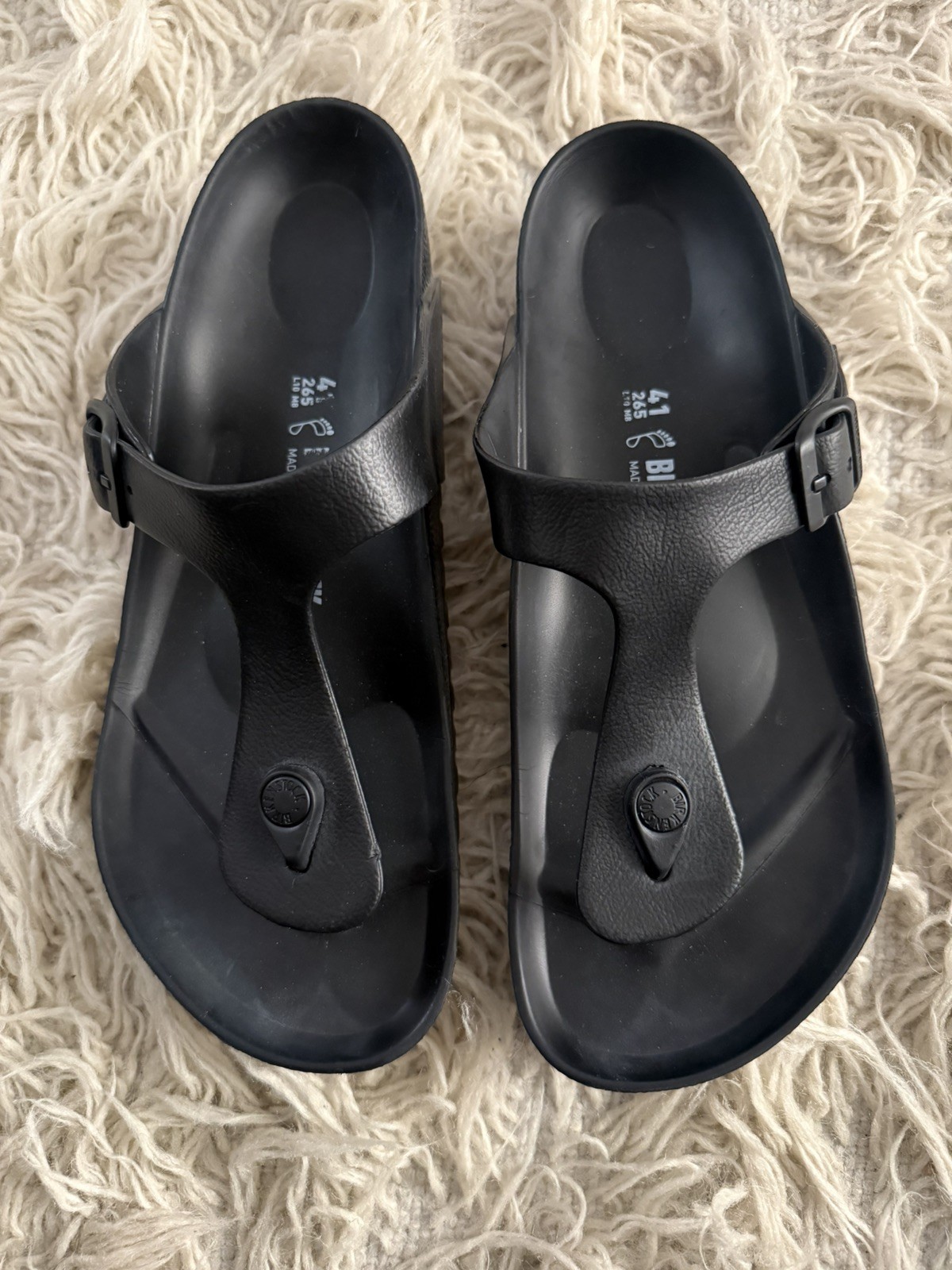 Birkenstock Gizeh EVA Sandals Shoes Unisex Black Adjustable Buckle L10/M8 L1
