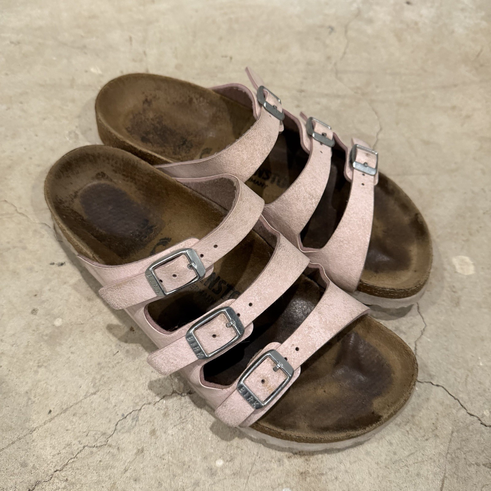 Birkenstock Florida Womens 5 US / 36 EU 3-Strap Brushed Rose Pink White *STAINS