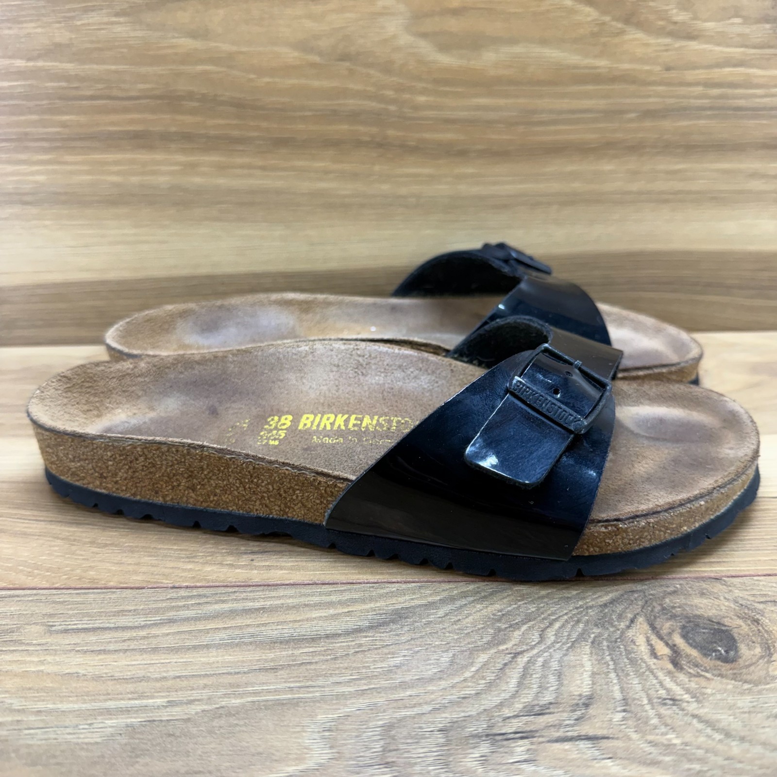 Birkenstock Madrid Sandals Womens 7 W EU 38 Black Slip On Slides