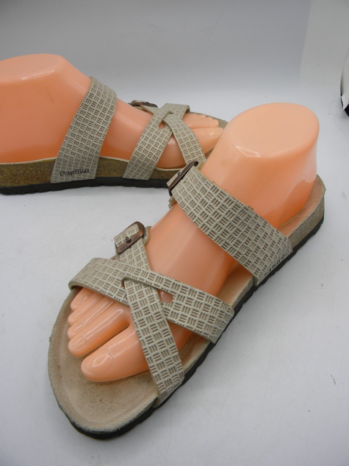 BIRKENSTOCK Papillio Beige Textured Birko-Flor Flat Slide Sandal EU 37 US 6 N