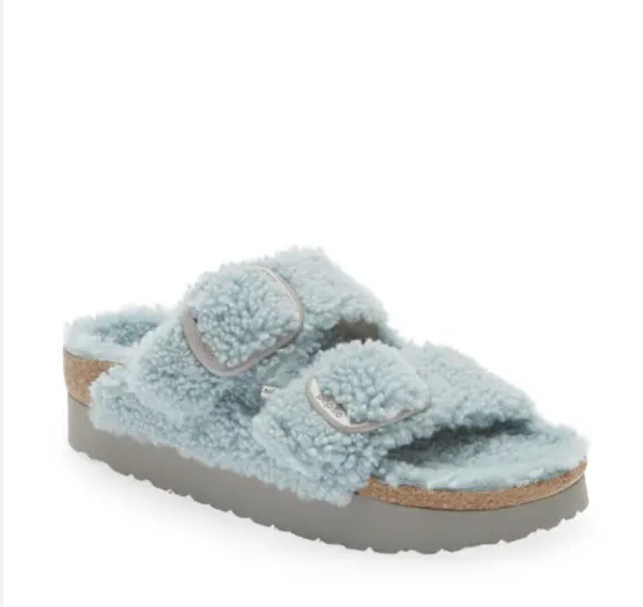 Birkenstock Papillio Faded Blue Arizona Shearling Fur Womens EU 39 8-8.5 US