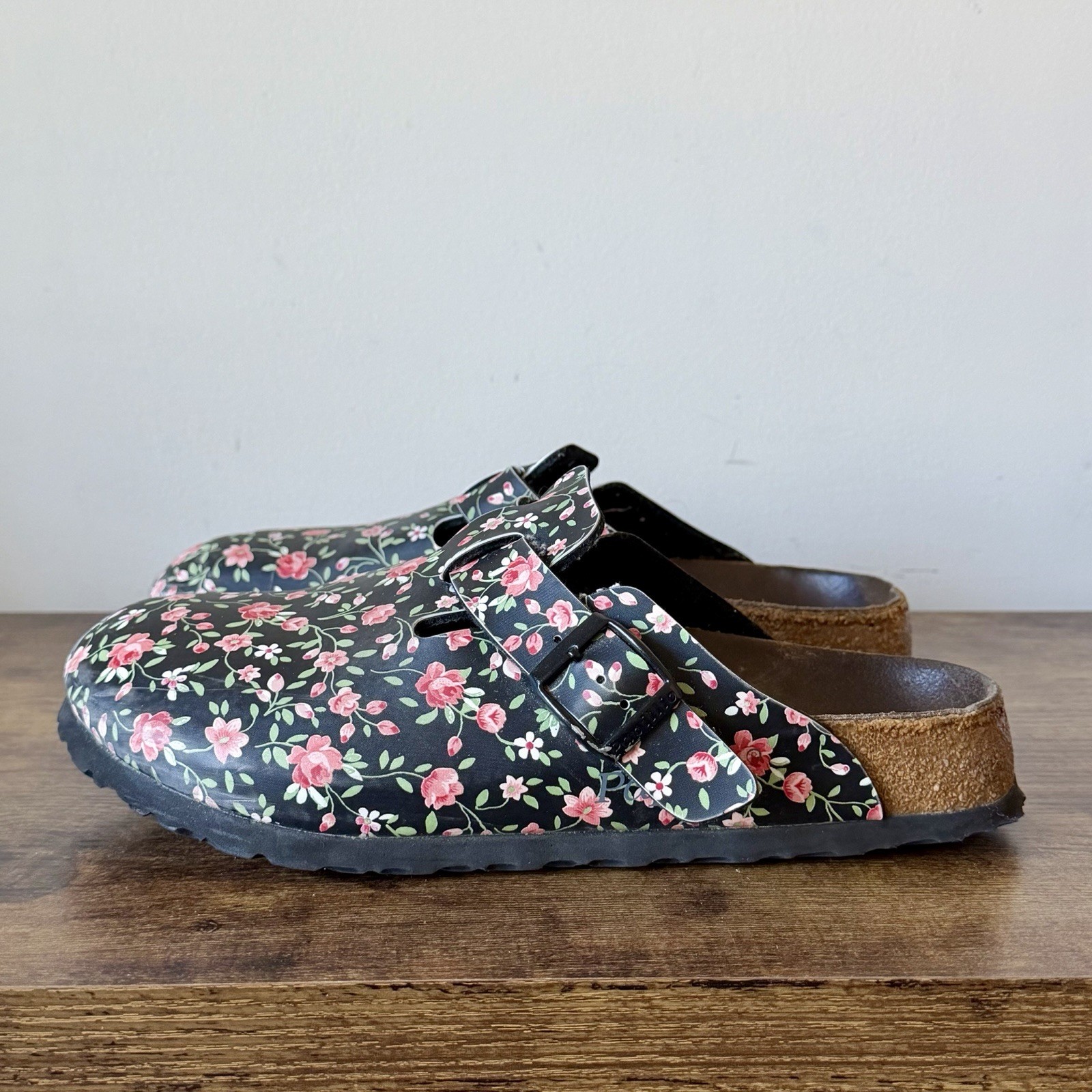 Papillio Birkenstock Mules Boston Clogs Size 38  US 7 Floral Print Cork Footbed