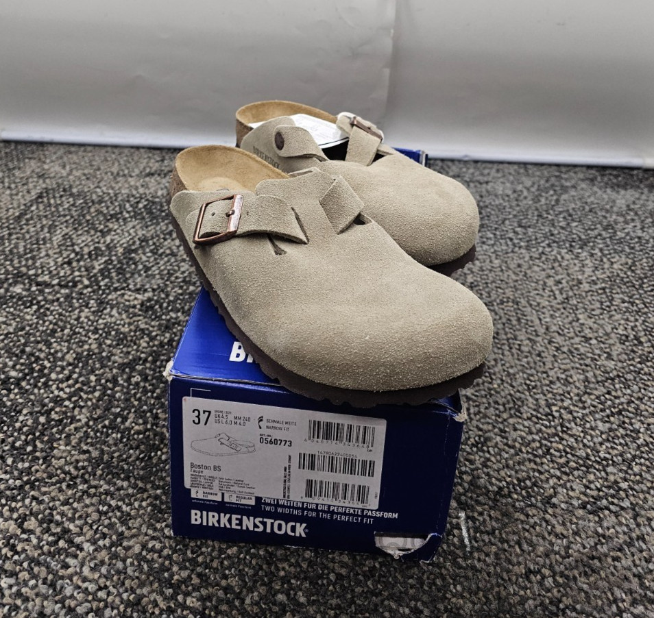 Birkenstock Boston BS Taupe Suede Clog Soft Footbed Narrow Fit 37 Size