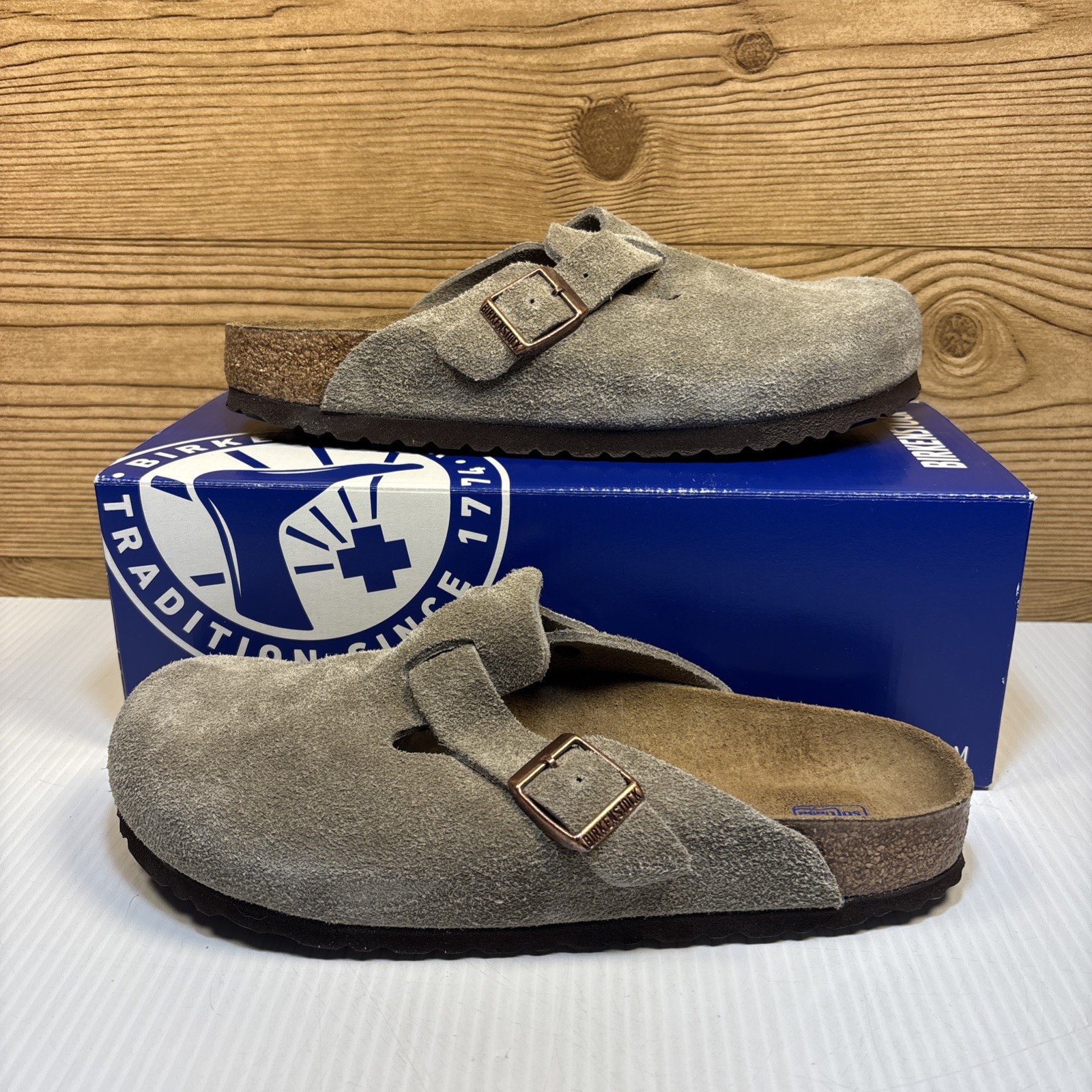 Birkenstock Boston BS Size 40 Taupe Narrow Fit New Soft Footbed US L9