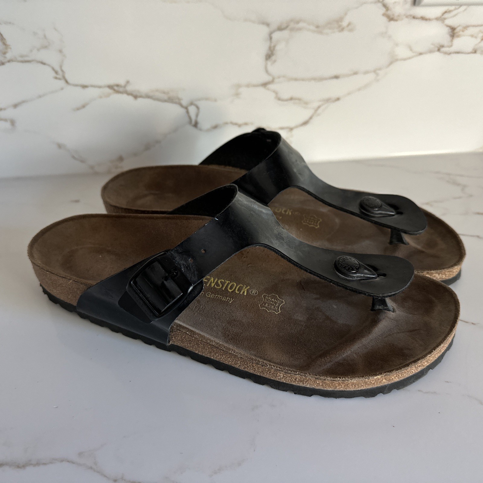 Birkenstock Gizeh Leather Birko-Flor Thong in Black Size 42 (U.S. 9 – 9.5)