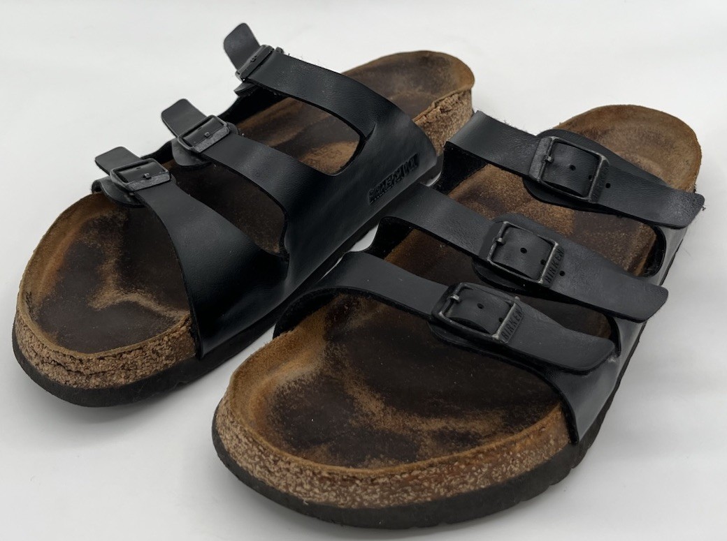 Birkenstock FLORIDA 3 Strap Soft Footbed Black Leather Sandals ~ 42 R Women’s 11