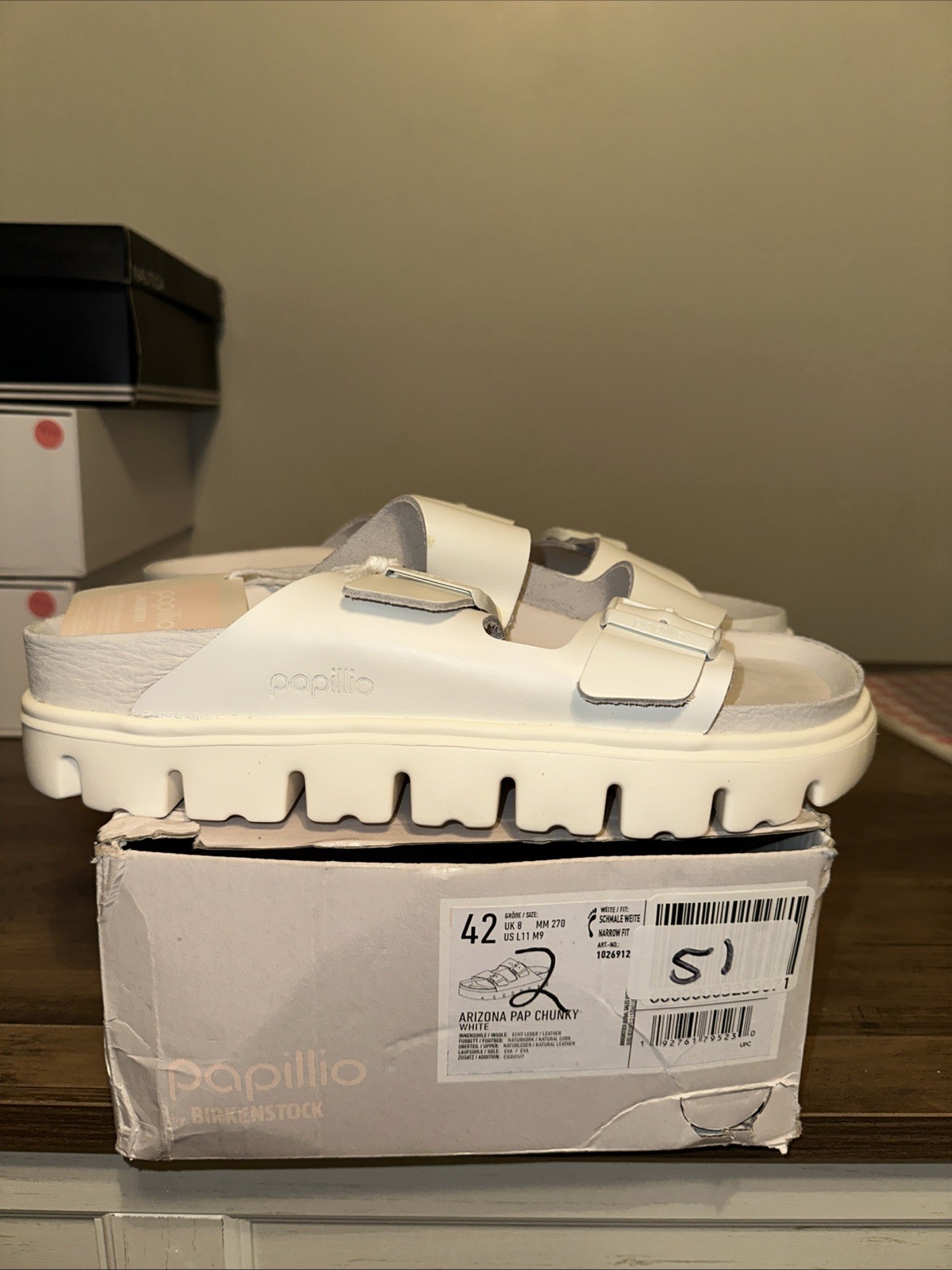 Birkenstock Papillio Arizona Pap Chunky Leather Narrow Size 42 New With Tag