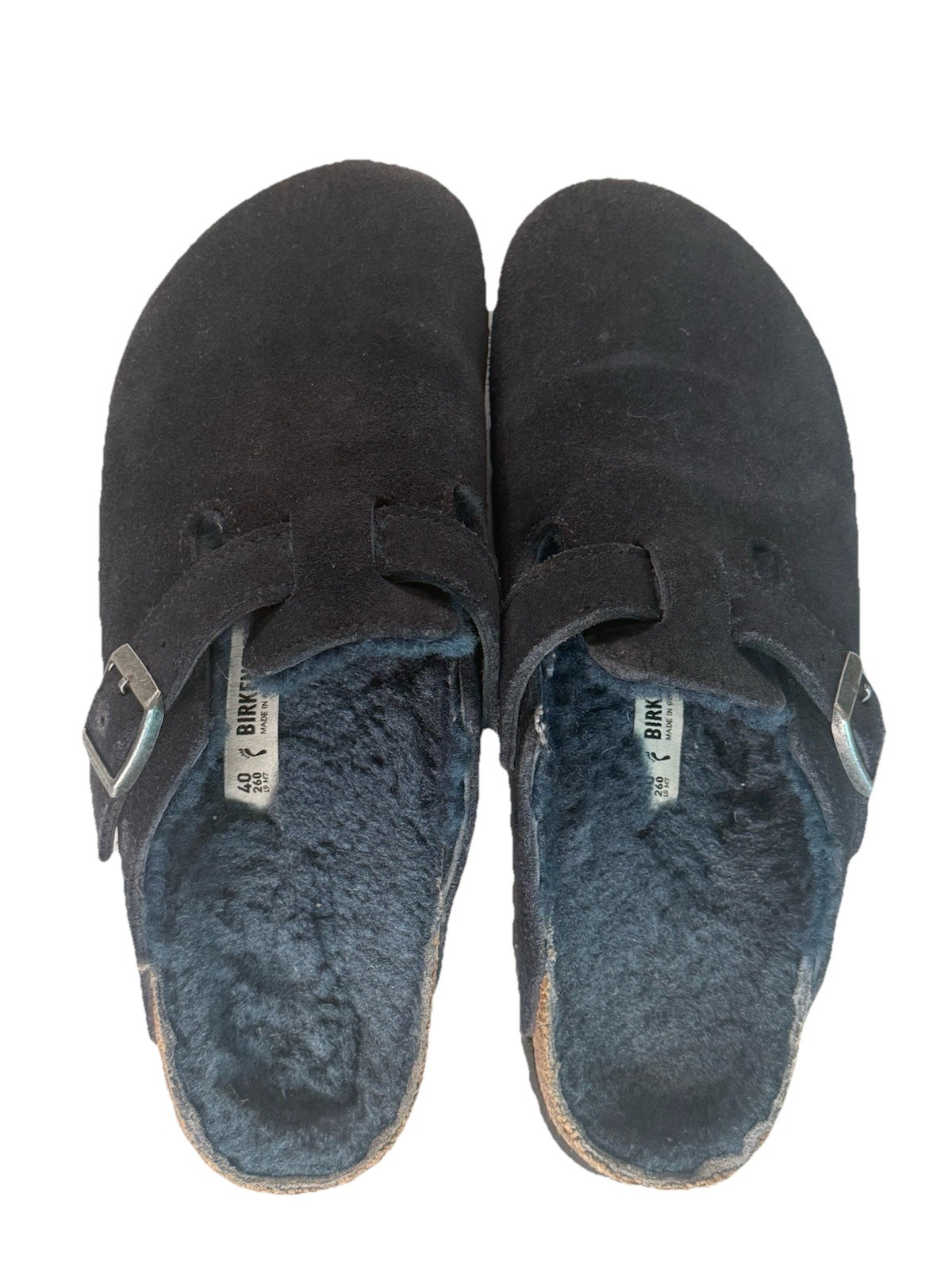 Birkenstock Boston Shearling Clogs Dark Navy Blue Faux Fur Lined Women’s Size 9