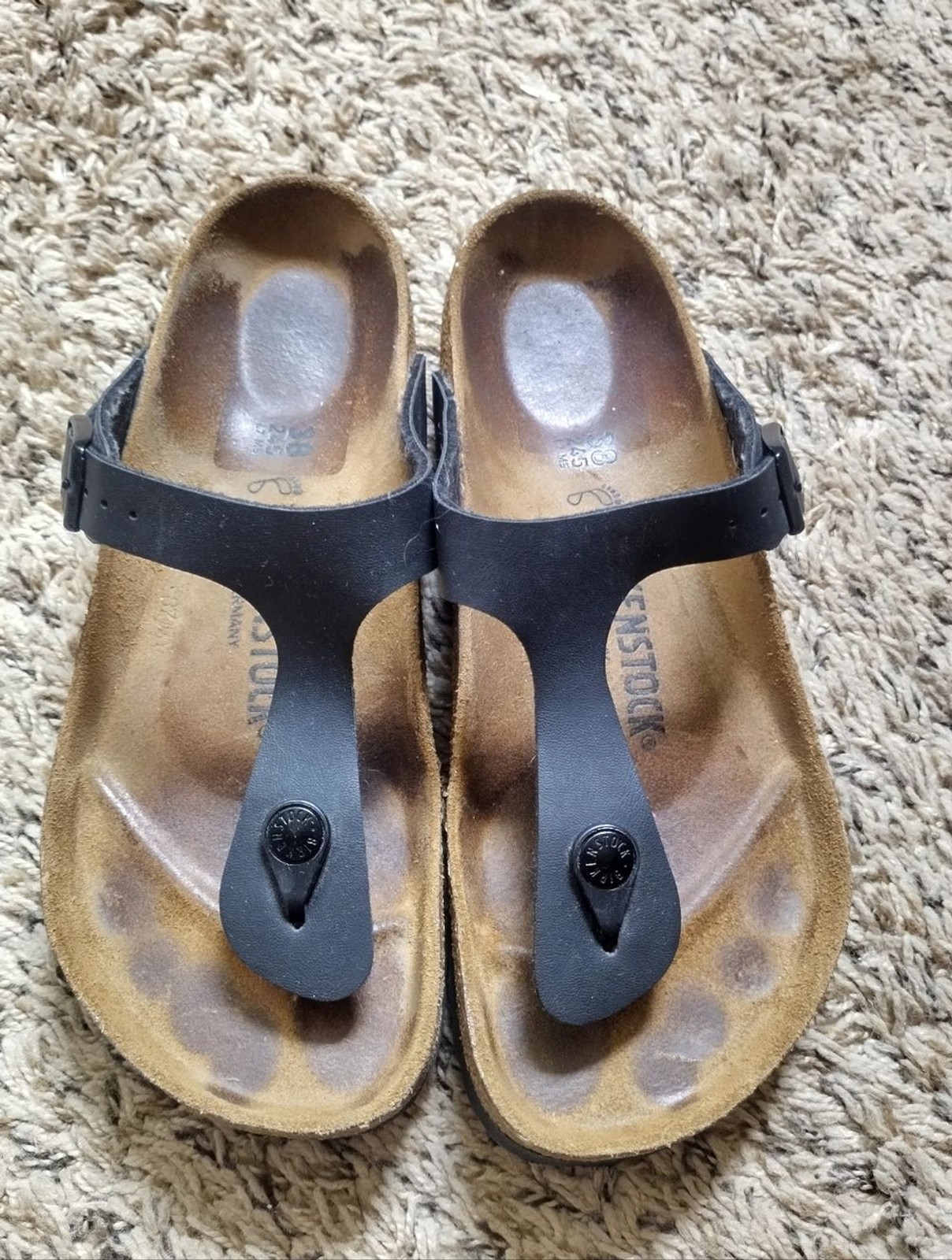 Birkenstock Gizeh Black Leather Sandals Sz 38/7,5