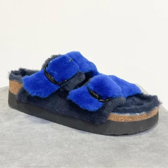 NEW Birkenstock Papillio Arizona Big Buckle Shearling Midnight BLue 39 WOmens 8