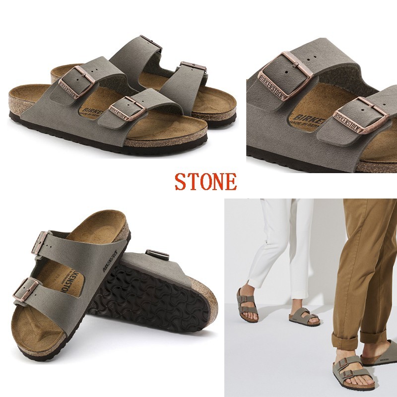 Birkenstock Arizona Birkibuc Soft Footbed Stone Mocha Black Blue Leather Sandals