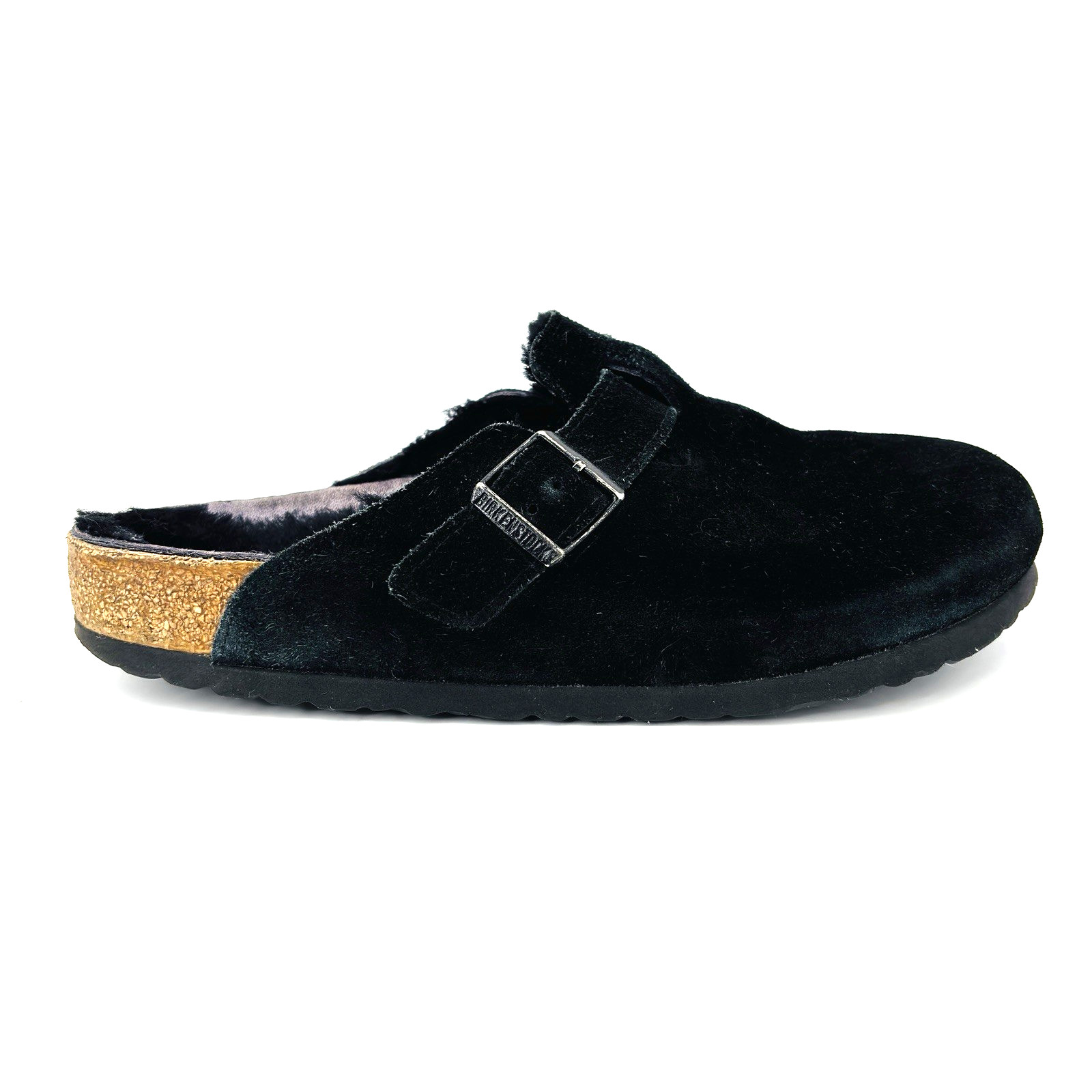 Womens 11 (Mens 9) 42 Regular Birkenstock Boston Shearling Black Suede Clog Mule