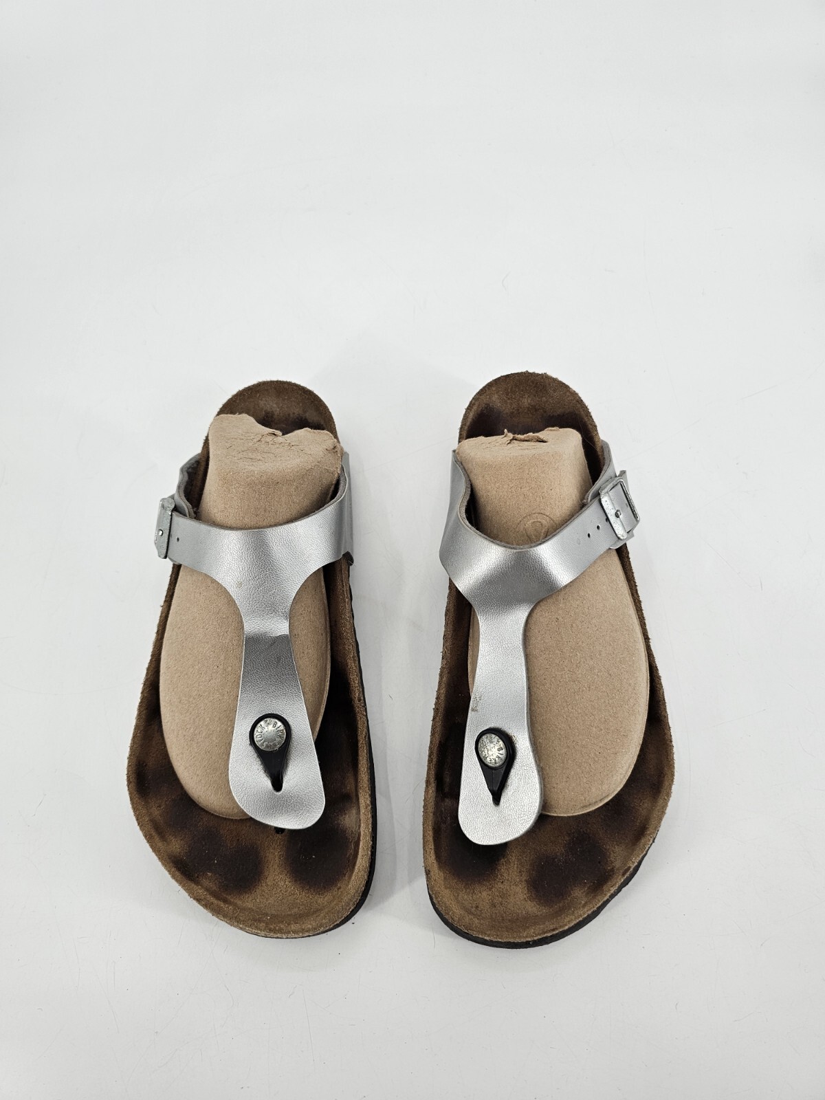 Birkenstock Gizeh Silver Metallic Birkoflor Thong Sandals Women Sz 39 Womens 8
