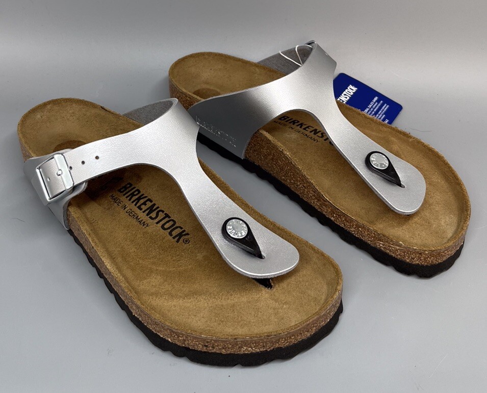 Birkenstock Gizeh Womens Size EU 7 US 6 Silver Thong Sandals Metallic New