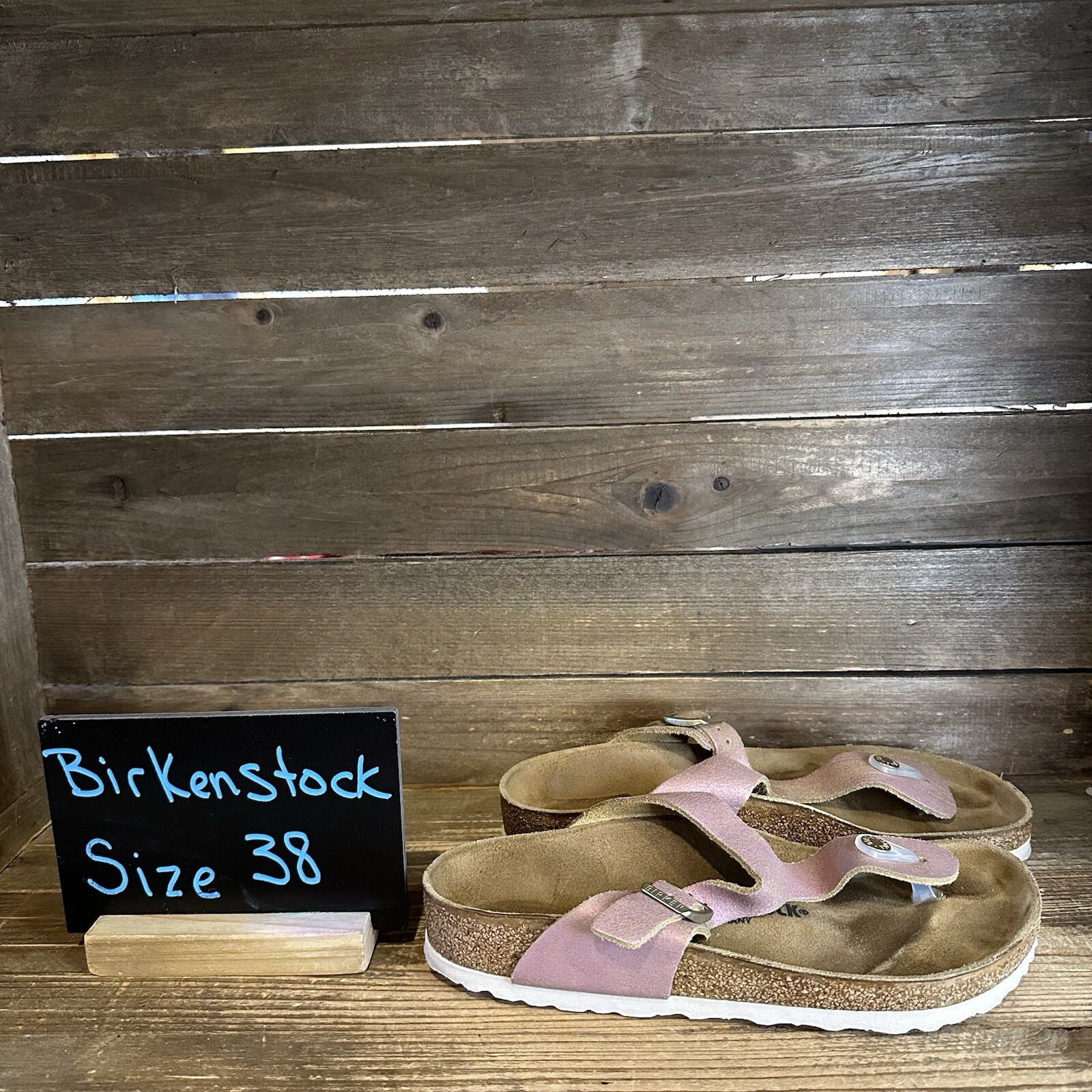 Womens Birkenstock Gizeh Washed Metallic Pink Leather Thong Sandals Size 7 M GUC