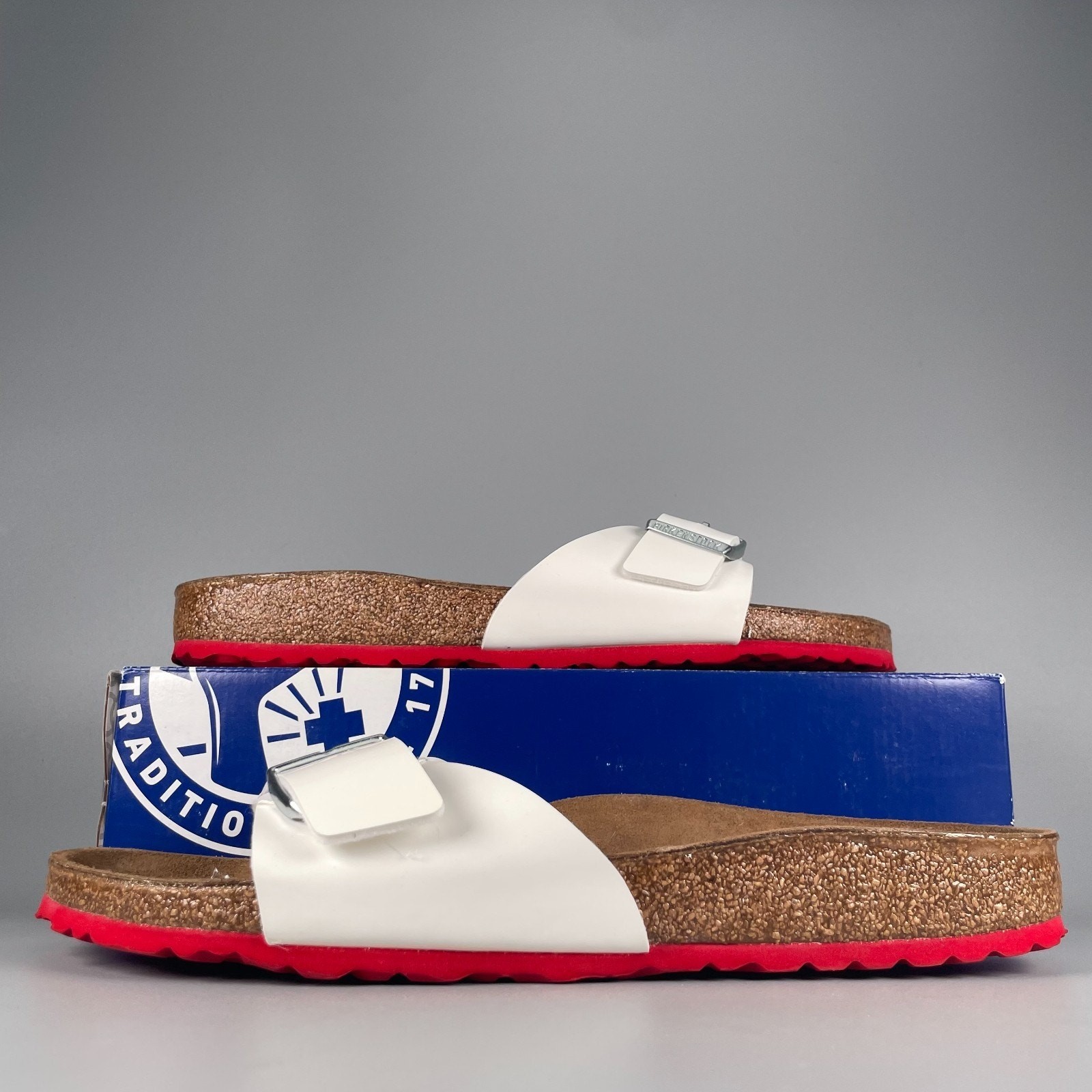 Birkenstock Madrid Men’s EU 43 US 10 White Patent Leather Slip On Sandals Casual