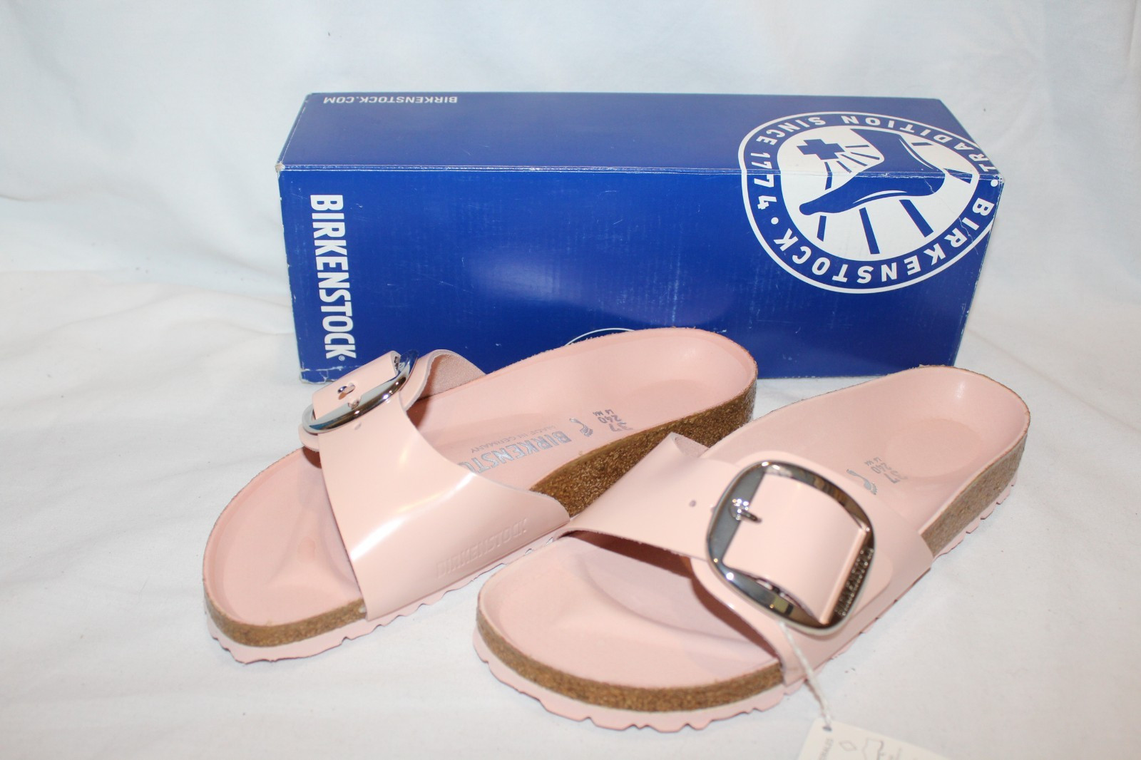 Birkenstock Women Madrid Big Buckle Shine Leather Sandals PINK EU 37 Narrow