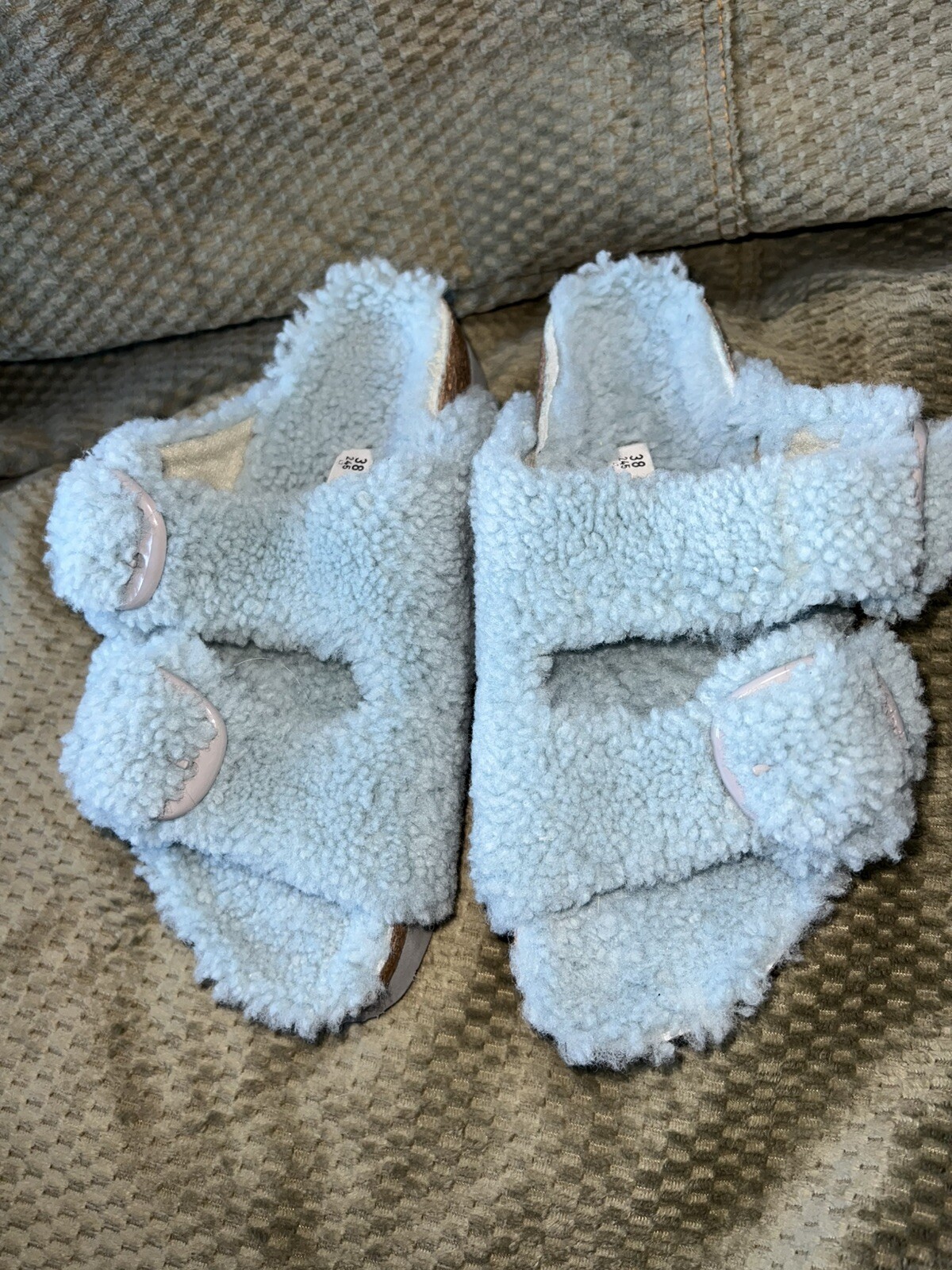 Birkenstock Papillio Arizona Sandals Slip On 38 US 7 Blue Women Shearling Sherpa