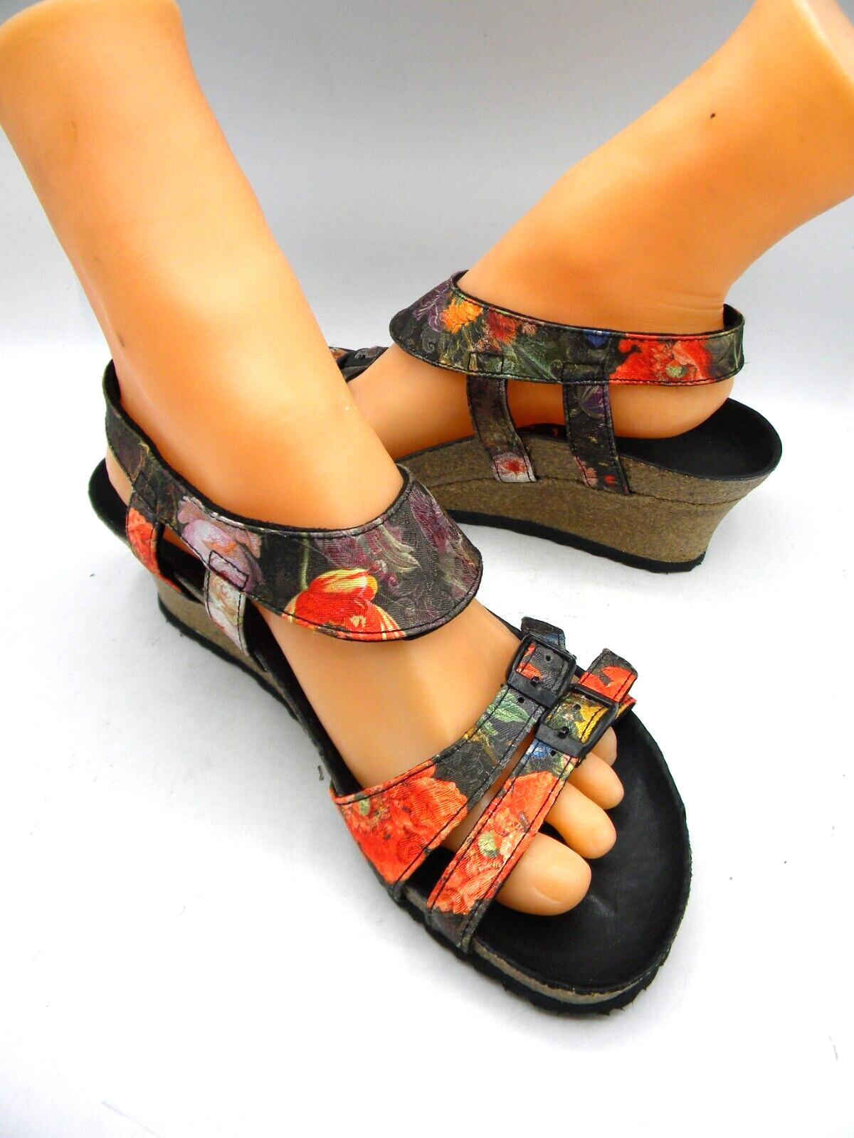 BIRKENSTOCK Papillio ELLEN  Black Floral Wedge Heel Slingback Sandal EU 38 US 7