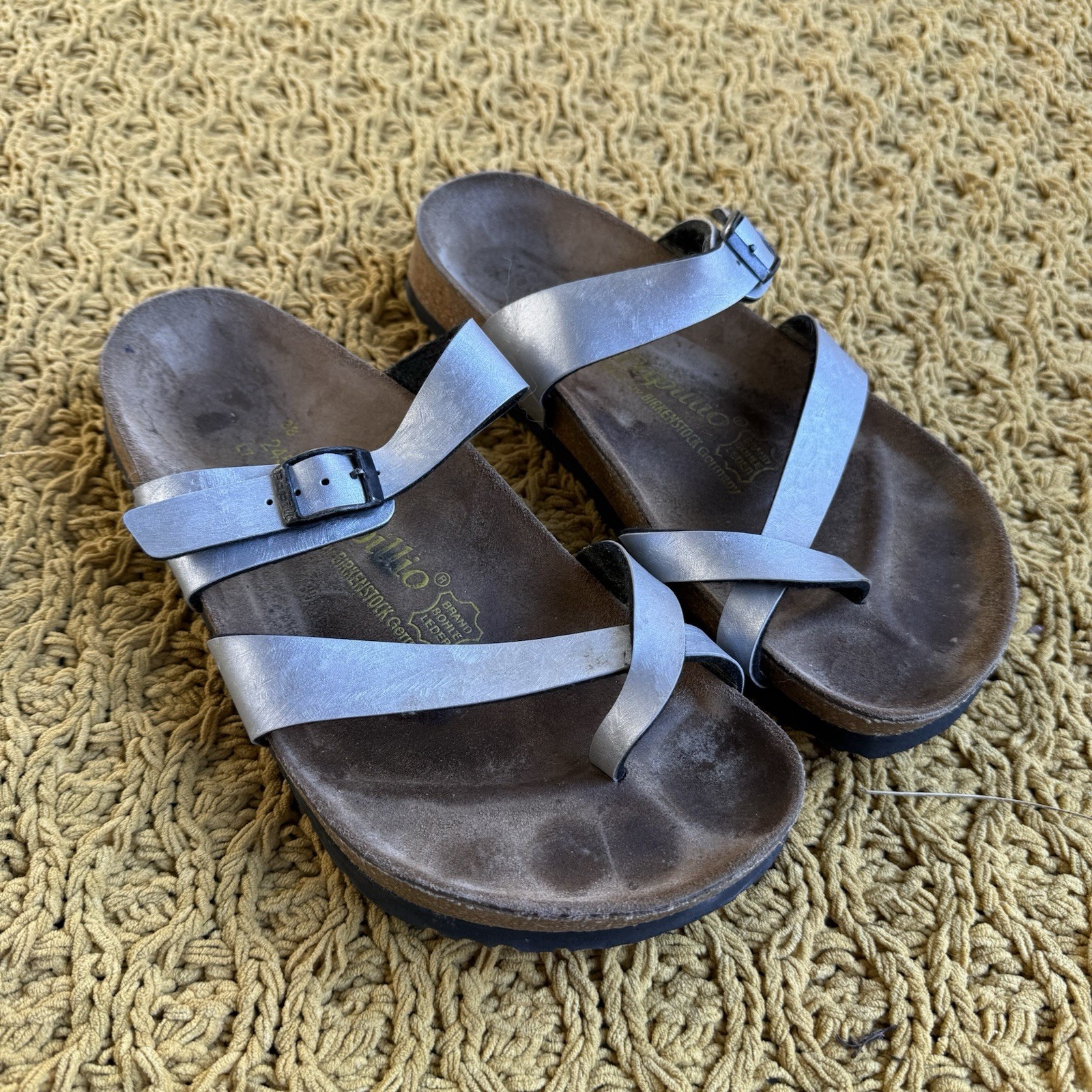 Birkenstock Papillio Sandals Womens 8 Mayari Silver Metallic Birkoflor Sandal 38