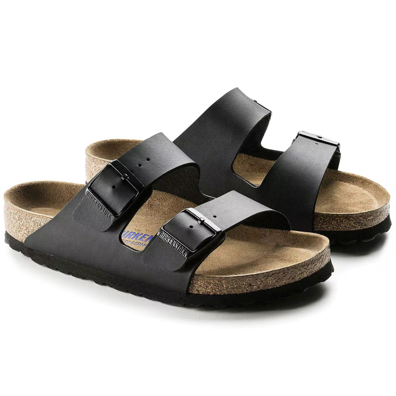 Birkenstock Arizona Birko-Flor Leather Soft Footbed Unisex Sandals Black/Blue