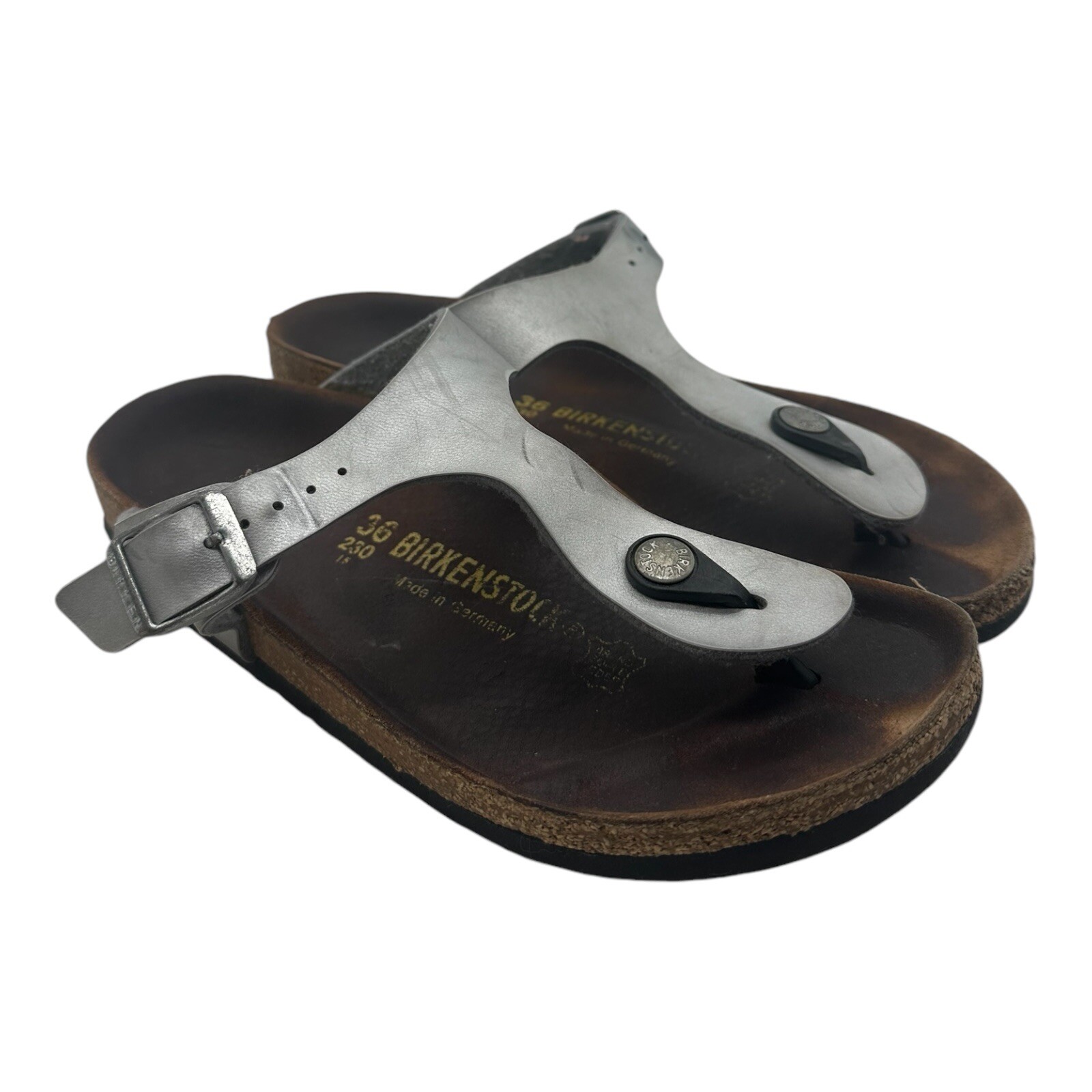 Birkenstock Gizeh Sandals Women’s Size EU 36 US 5 Metallic Silver Thong Slides