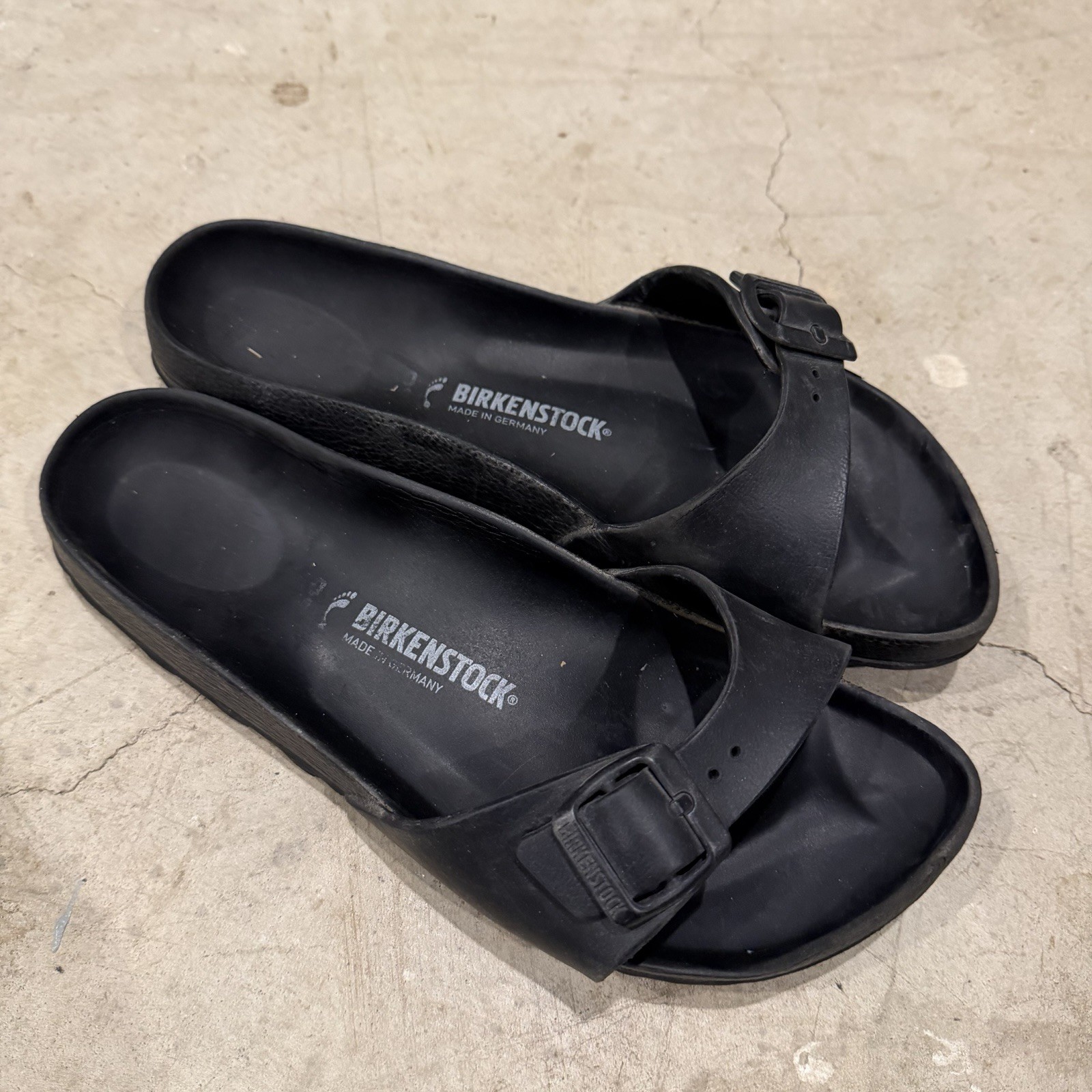 Birkenstock Madrid EVA One Strap Slides Sandals Adjustable Buckle Black 40/9 US