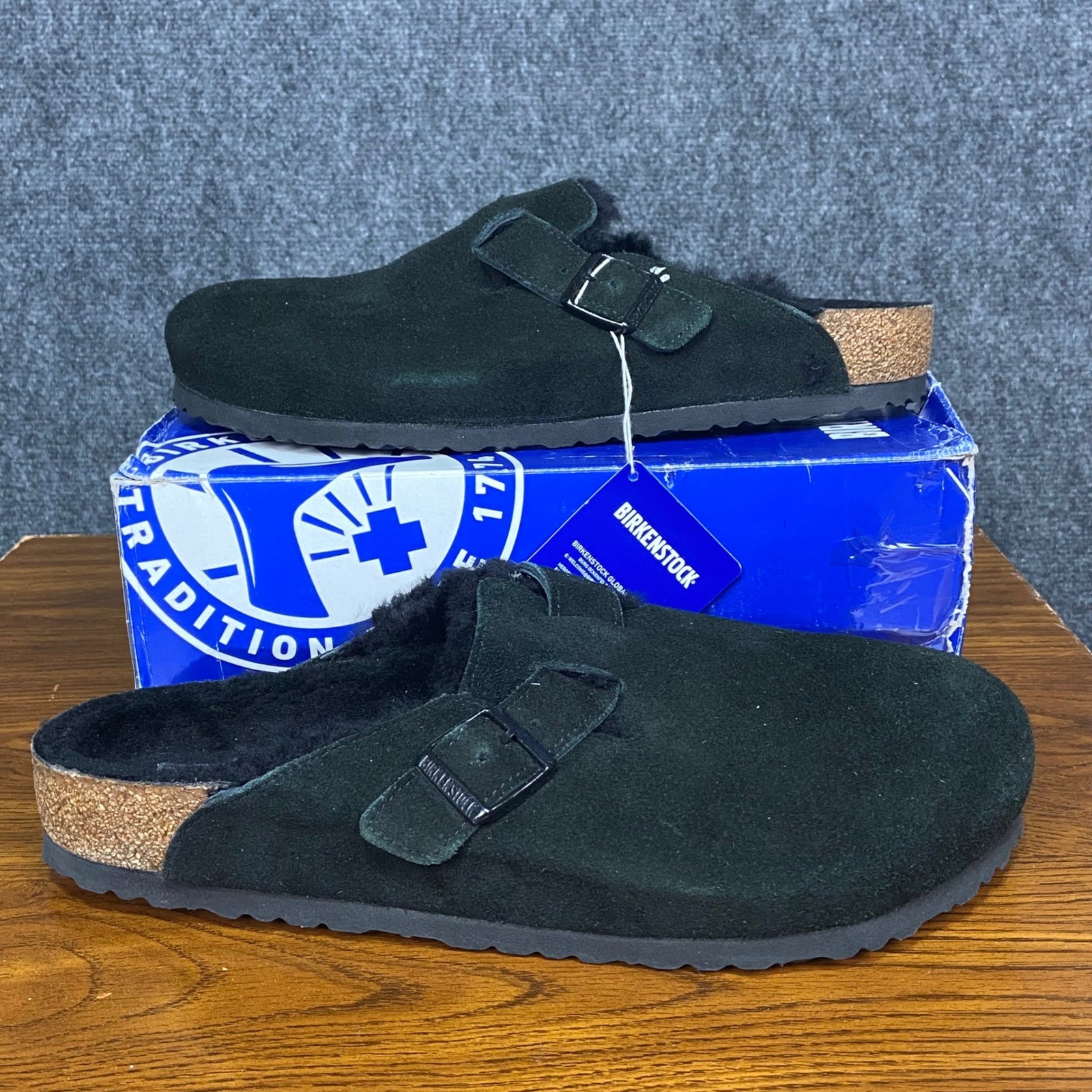 Birkenstock Boston VL Shearling Black Suede Clogs Size 46 Regular M13 NWT