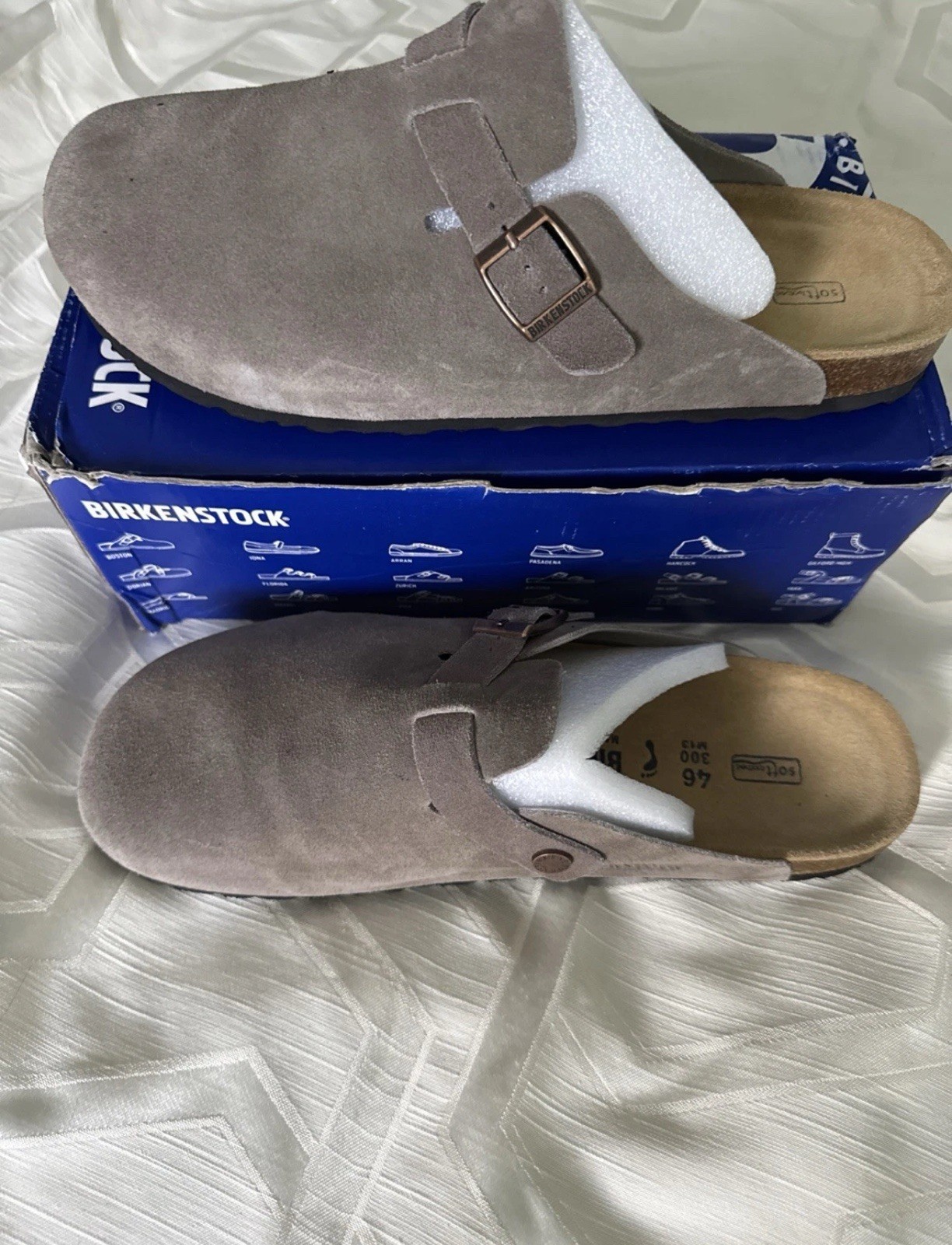 Birkenstock Boston Clog Shoes Taupe Suede Leather, Size 12