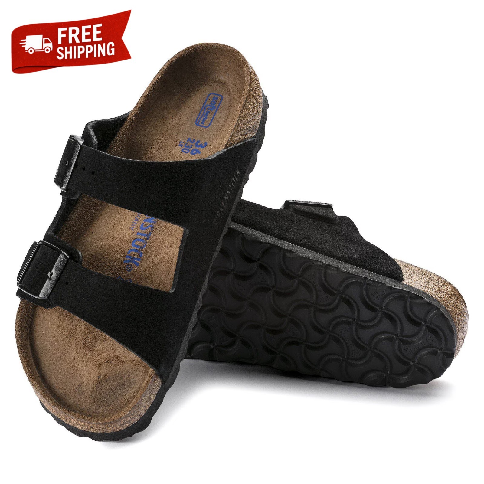 Birkenstock Arizona Soft Footbed Suede Leather Sandals Black New With Box