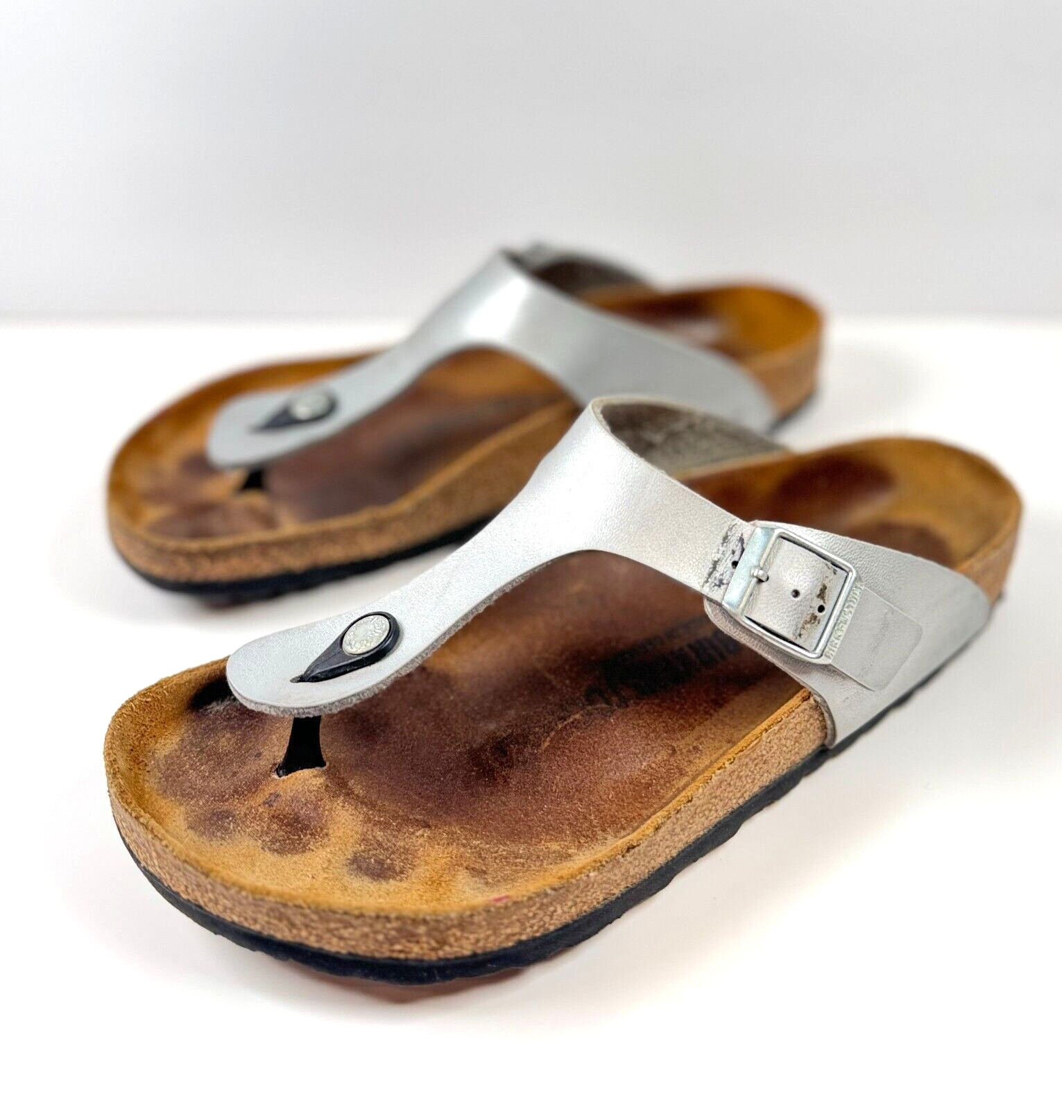 Birkenstock Gizeh Sandals Brown White Birko Flor Flat Flip Flops Thong 41 US 10