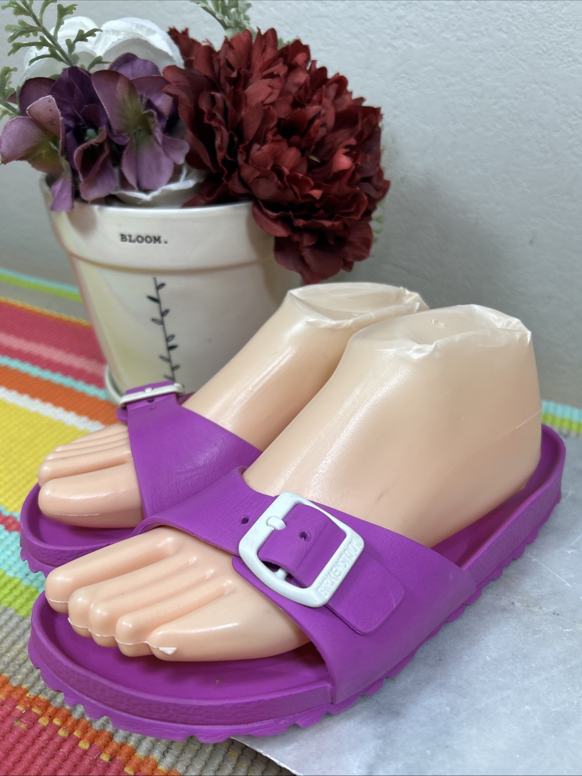 Birkenstock Madrid Purple Rubber Buckle Slides Sandals Women’s Size EU 39 US 8 M