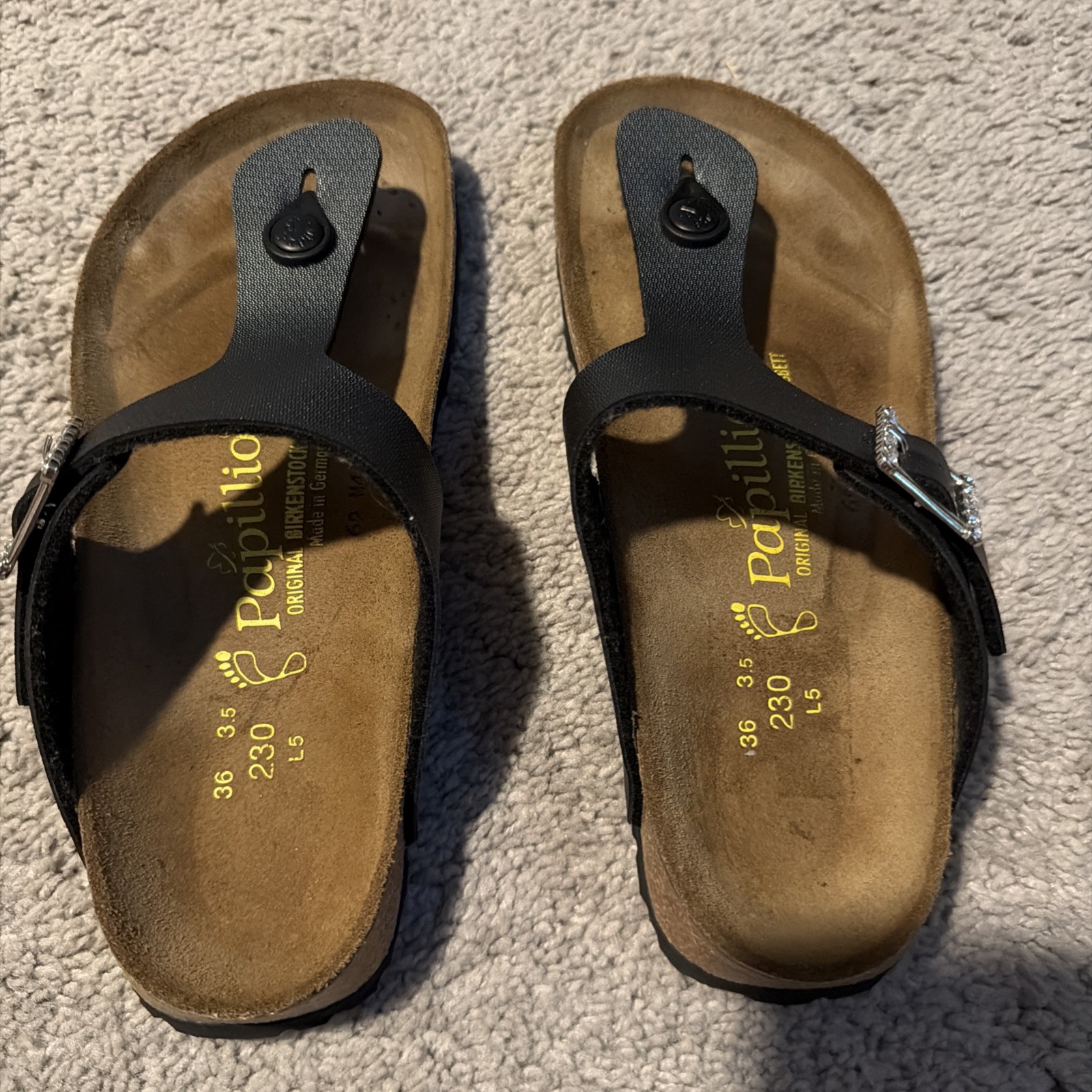 Birkenstock Papillio Gizeh Black Sandals Shoes Size 36 l5 230cm euc women’s