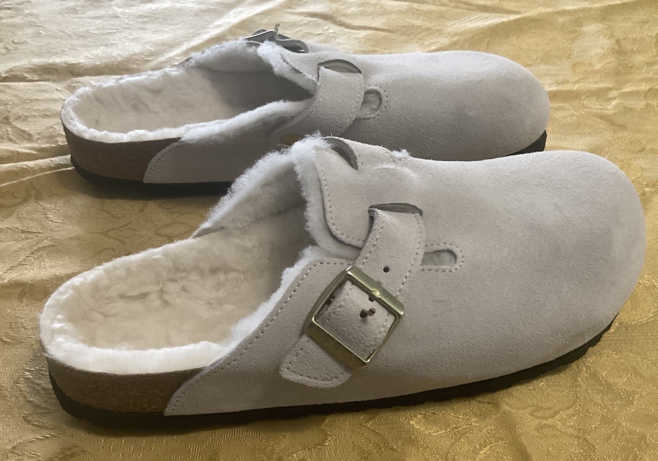 Birkenstock BOSTON SHEARLING Taupe Suede Clogs Slippers 42 NARROW /US 11
