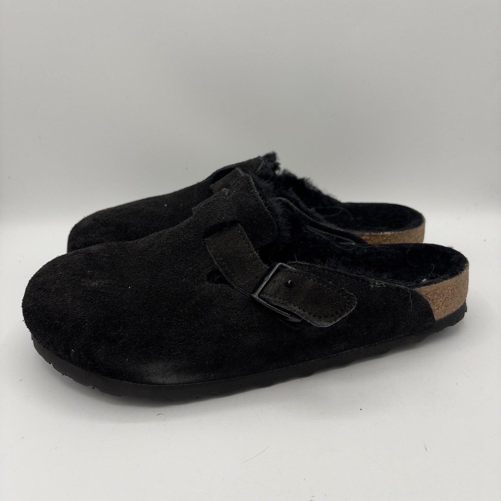 Birkenstock Boston Shearling Shoes Mens Size 8 Black Suede Clogs Slip-On 0259881