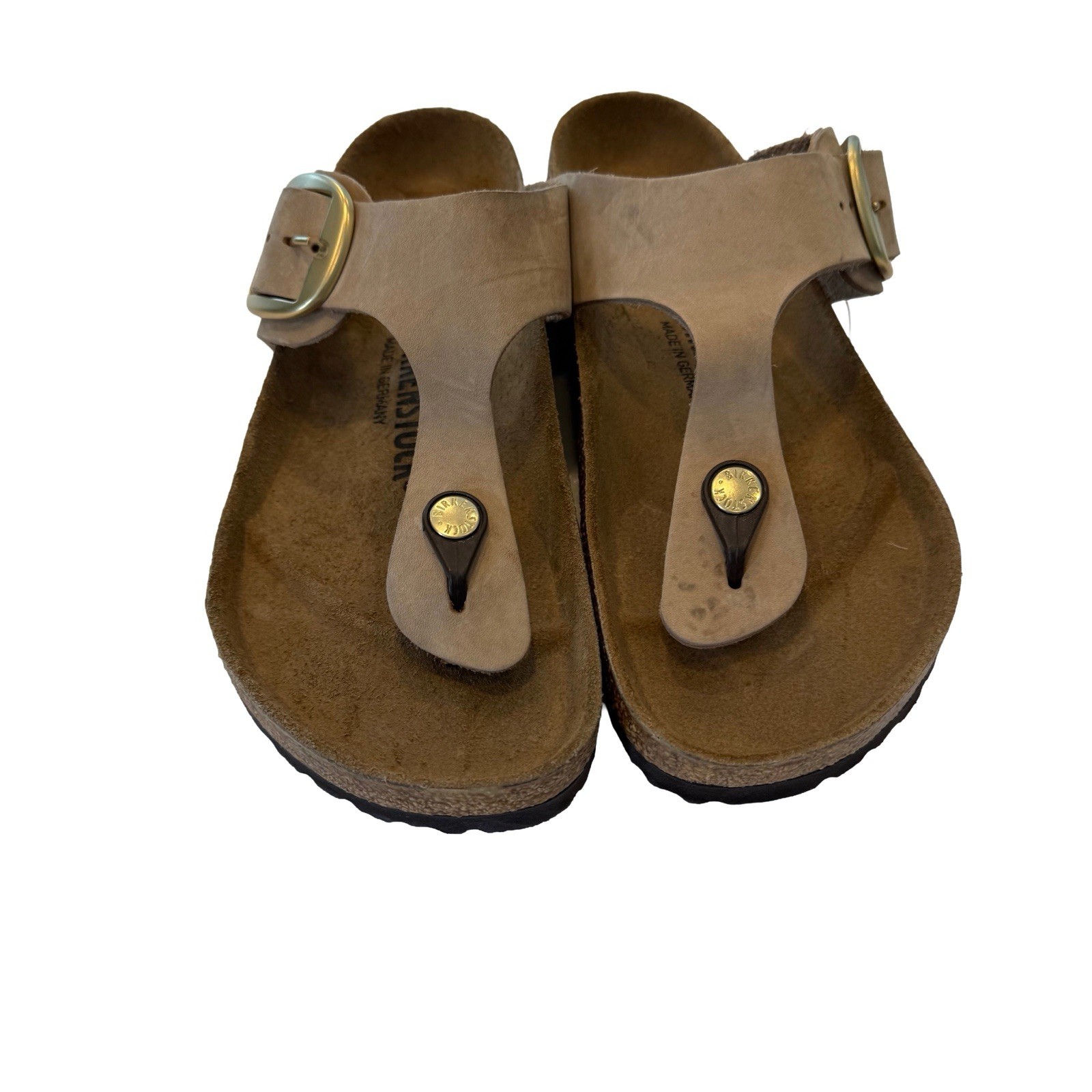 Birkenstock Gizeh Big Buckle Women’s Sandcastle Nubuck Leather Sz US 7 EU 38 NEW