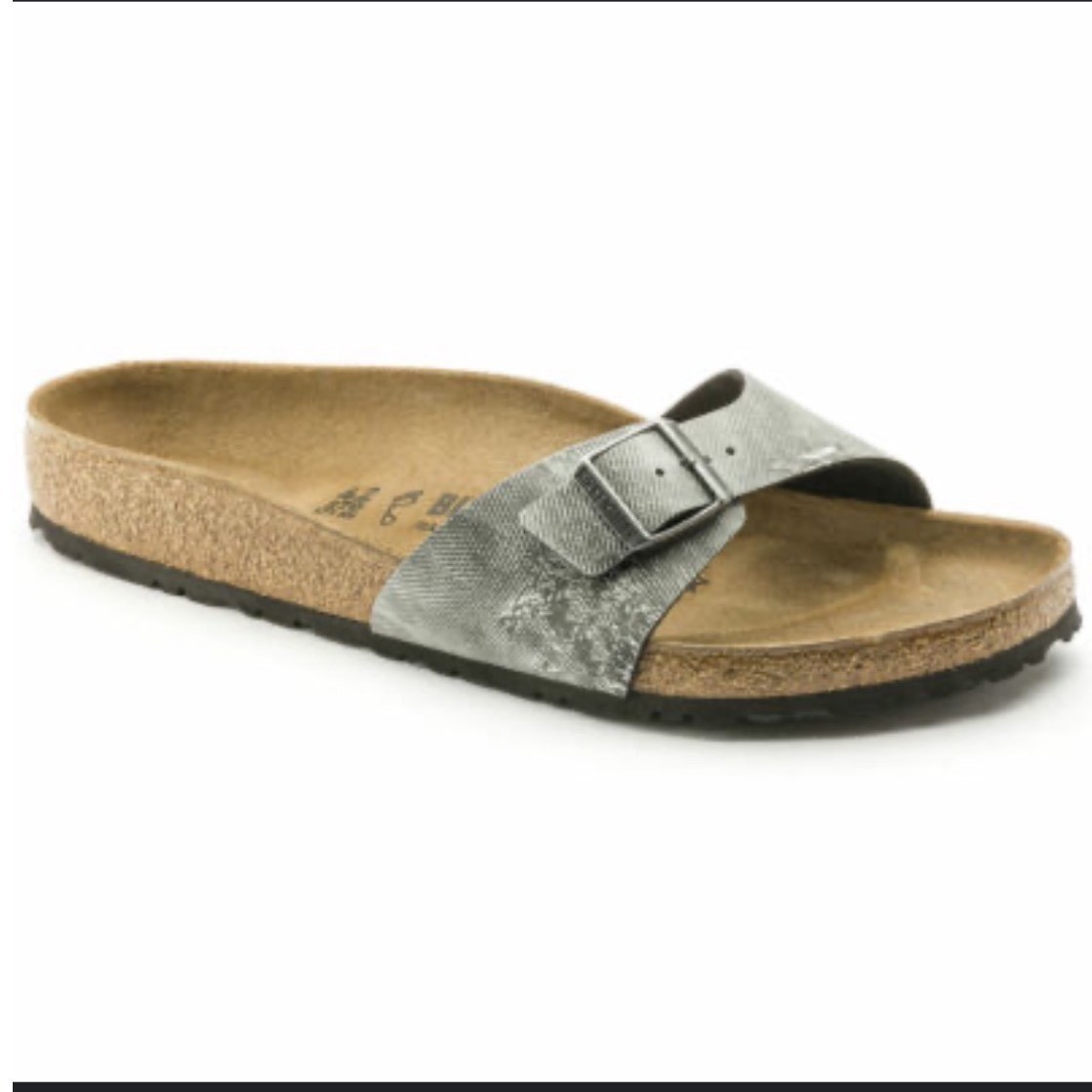 Birkenstock | NEW Madrid Washed Out Jeans Silver Sandals, Size 35 EU / 5 US