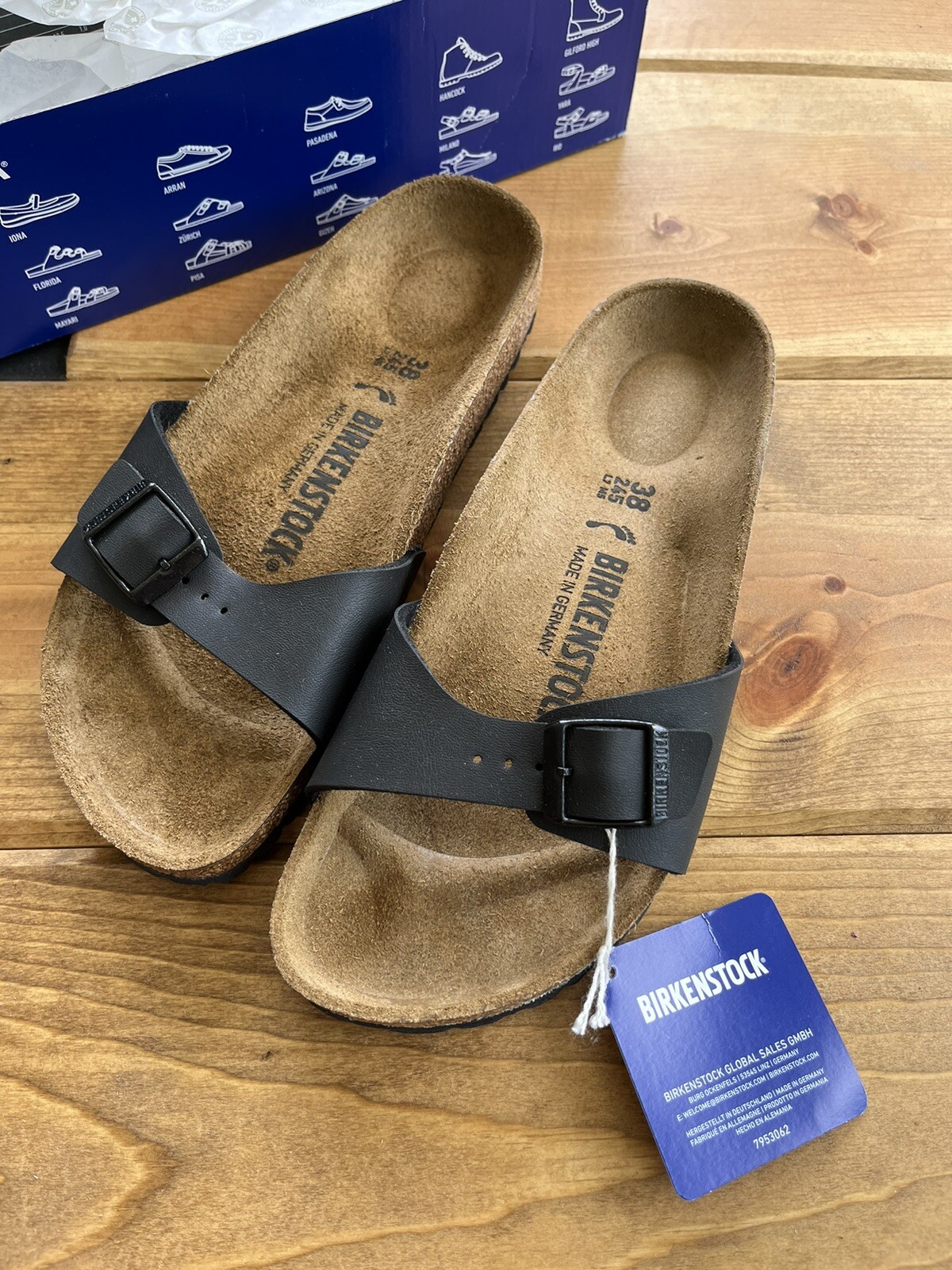Birkenstock Madrid Buckle Slide Sandal – Black – EU 38 – L7 / M5 – NARROW Fit