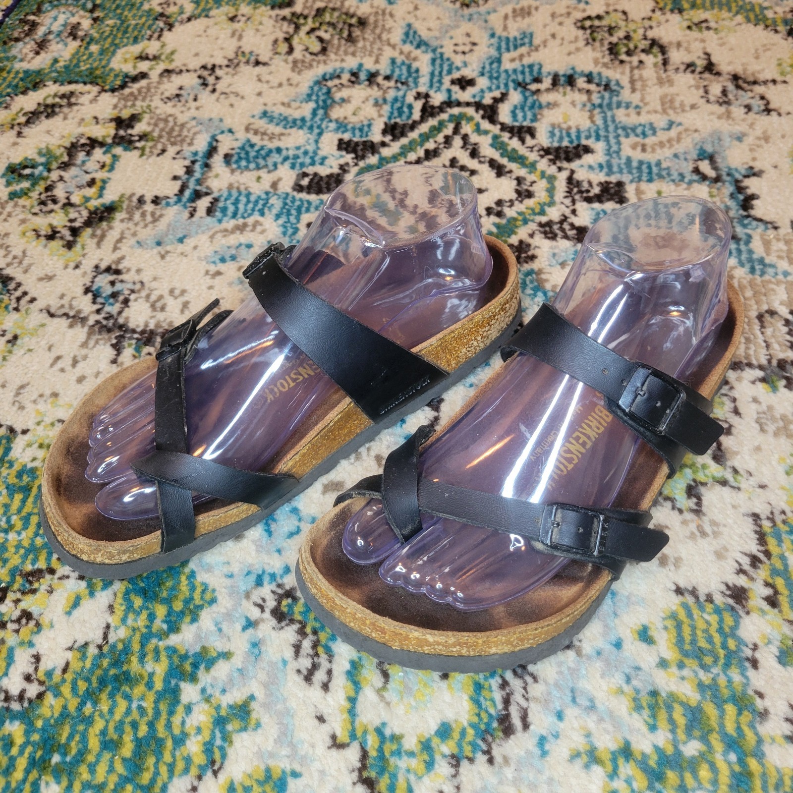 Birkenstock Mayari Black Leather Slip On Sandals, Size EU 38 US 7