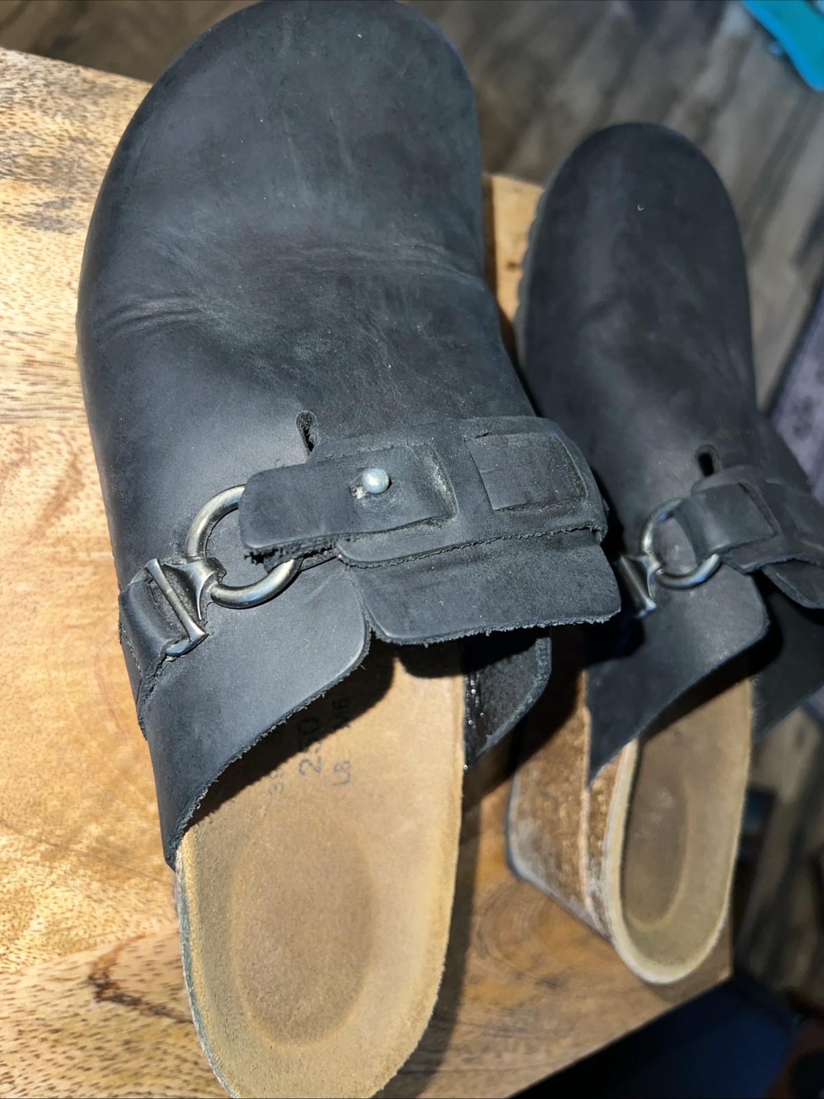Birkenstock Papillio Fanny Suede Heeled Clog Studded Buckle Navy Size 39 Wm’s 8