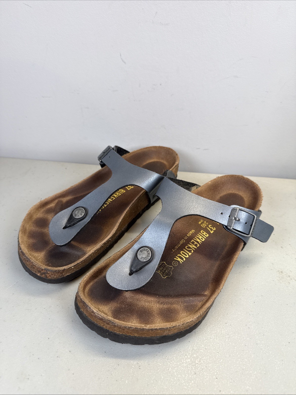 Birkenstock Gizeh Metallic Silver Anthracite Sandals Women`s Size 37 L6 Regular