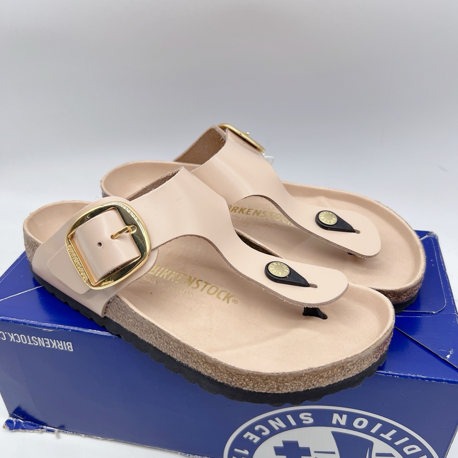 Birkenstock Gizeh Big Buckle Natural Leather Patent High Shine Light Rose EU 36