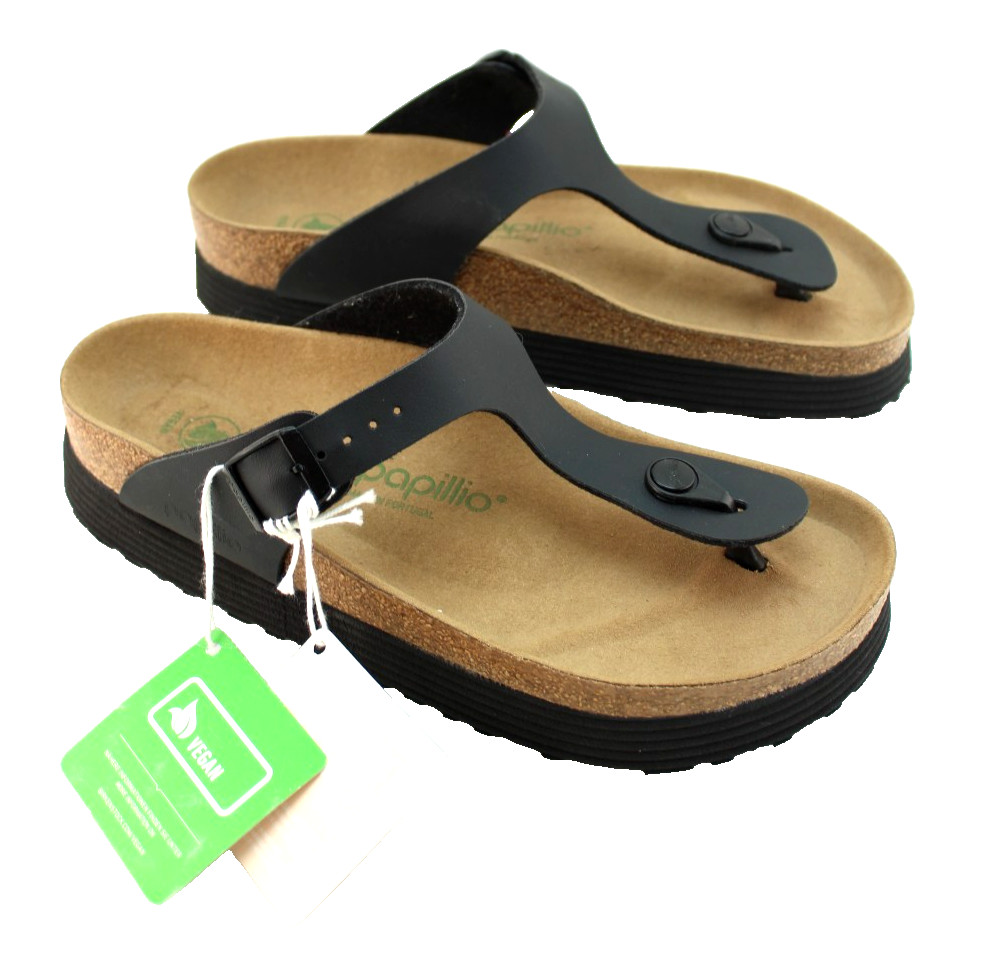 New BIRKENSTOCK Gizeh Women’s 8-8.5 / 39 Black Platform Vegan Birko-Flor Sandals