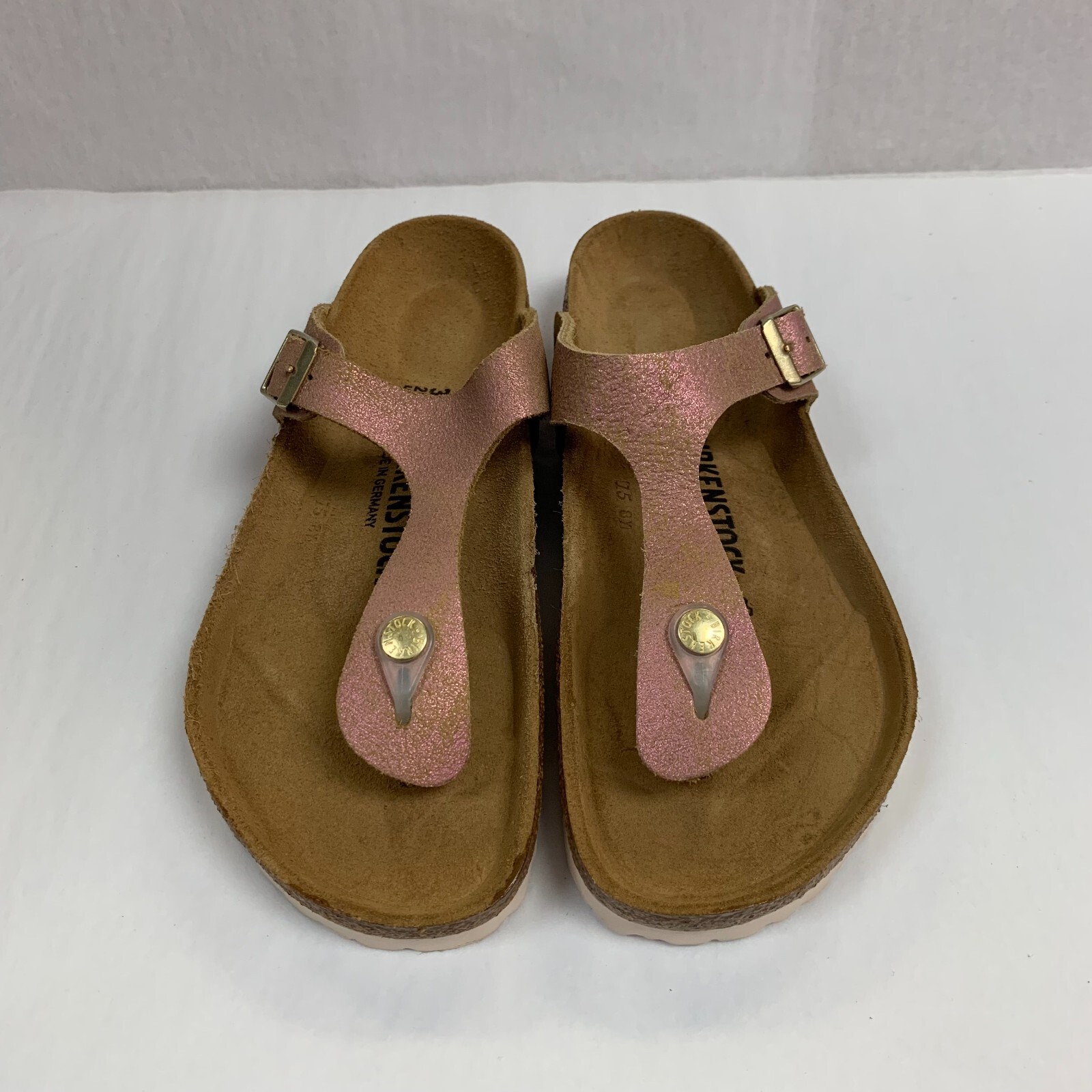 Birkenstock New w/ Box Gizeh Washed Metallic Pink Suede Leather Reg Select Size
