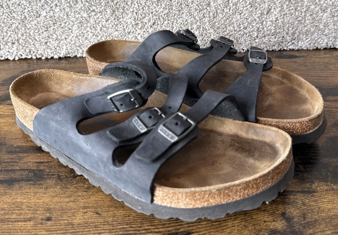 Birkenstock Florida Birko-Flor Sandals Adjustable Straps Black Womens Sz 39 US8