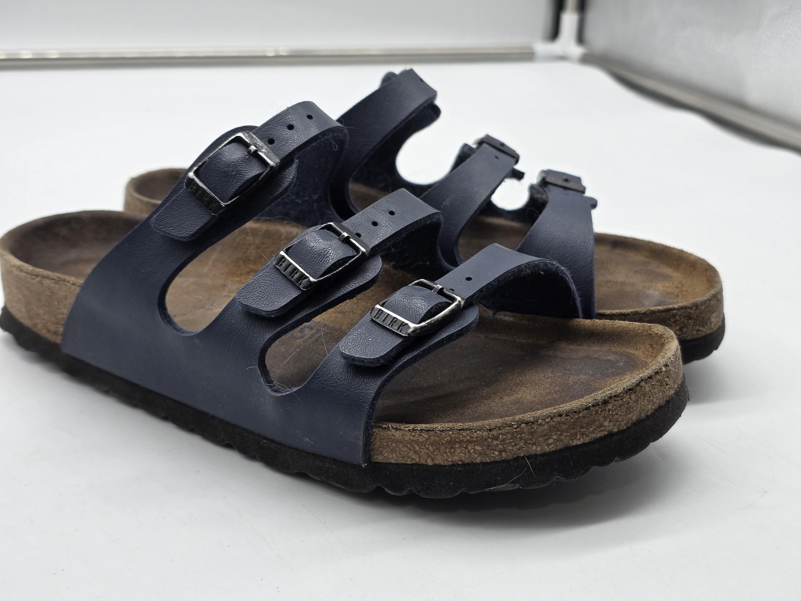 Birkenstock Florida Sandals Shoes Womens Size 5 36 Blue Triple Strap Cork Slide