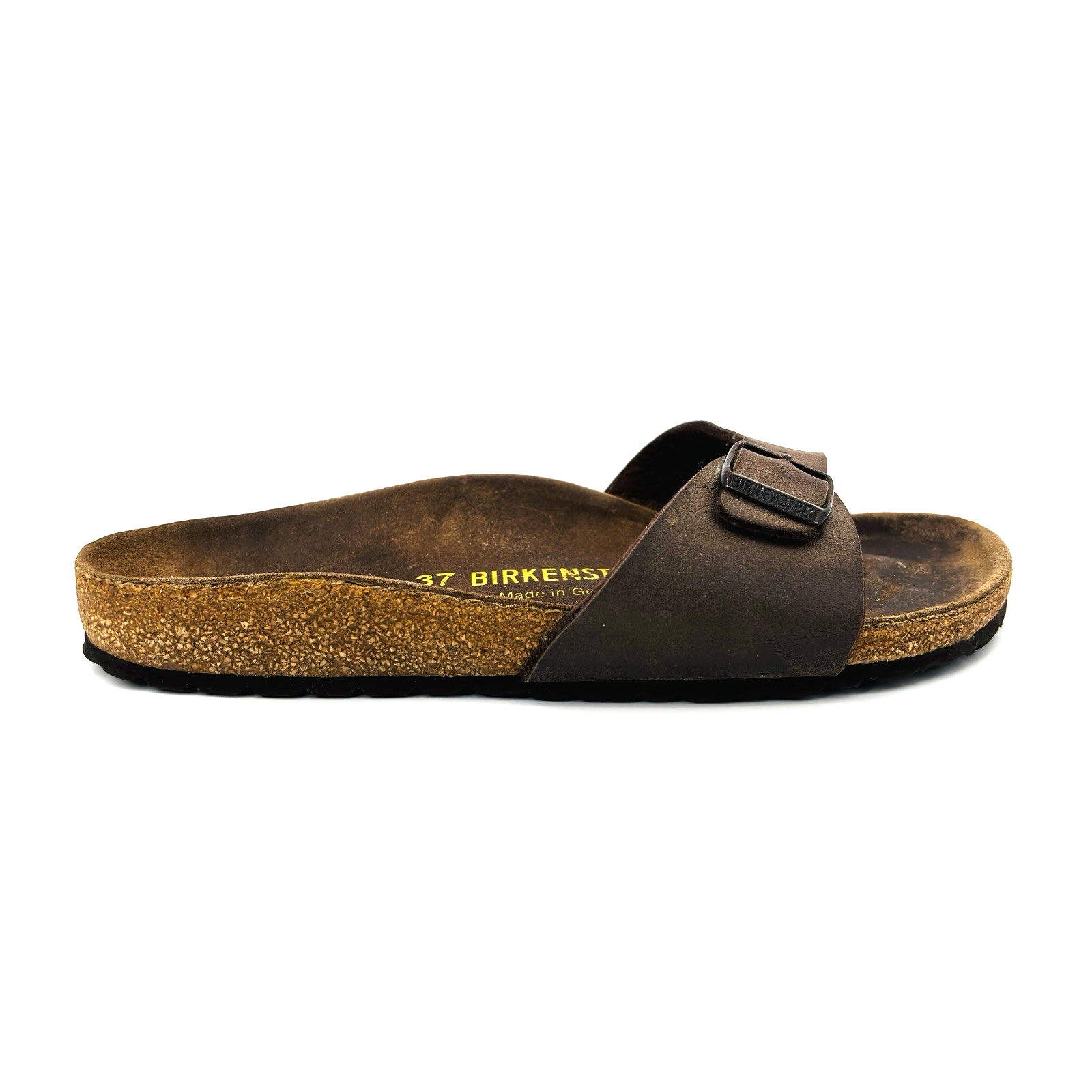 Womens 6 37 Narrow Birkenstock Madrid Brown Birkoflor Faux Leather Slide Sandals
