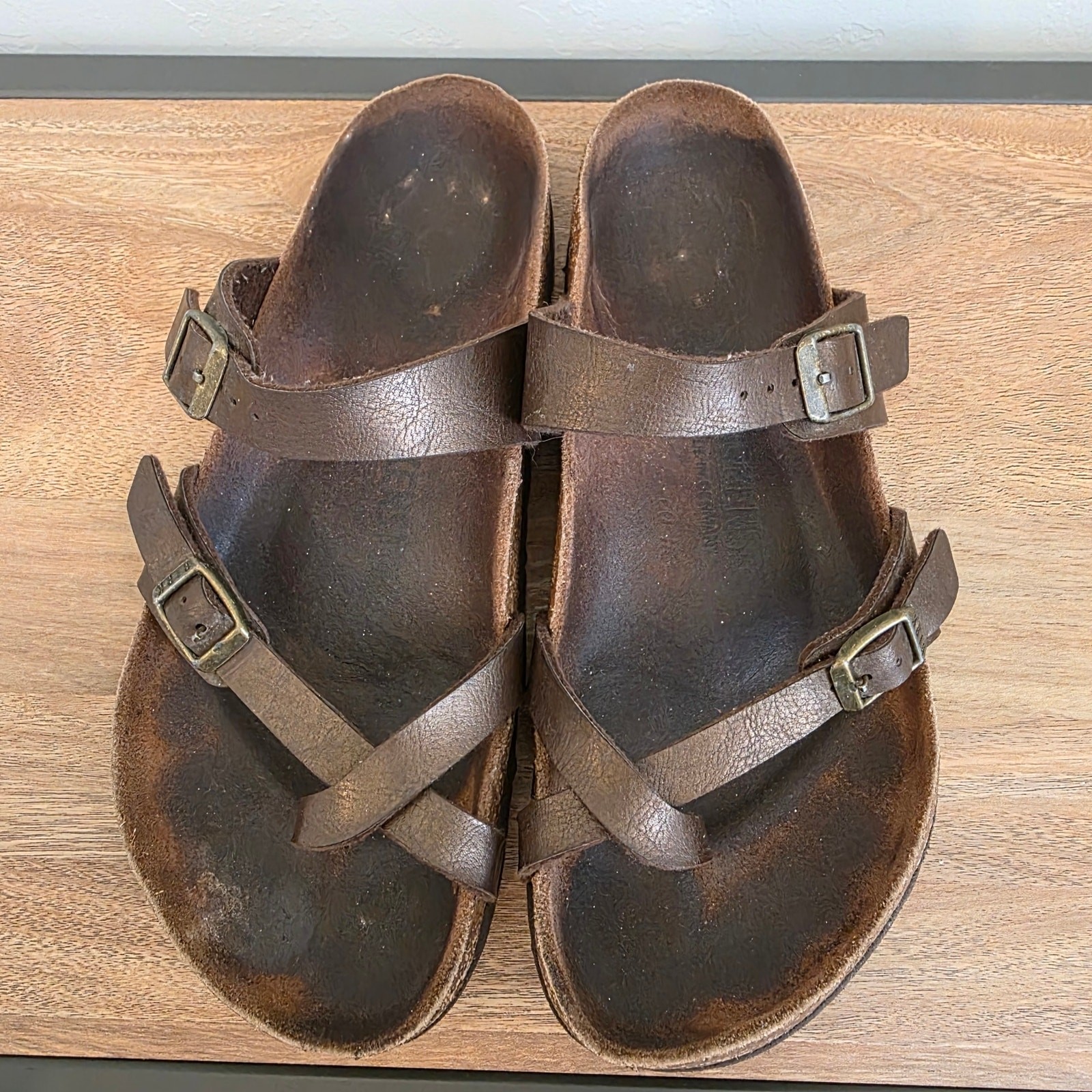 Birkenstock Mayari Sandals Brown Oiled Leather EU 39 US 8 Womens Cork Footbed