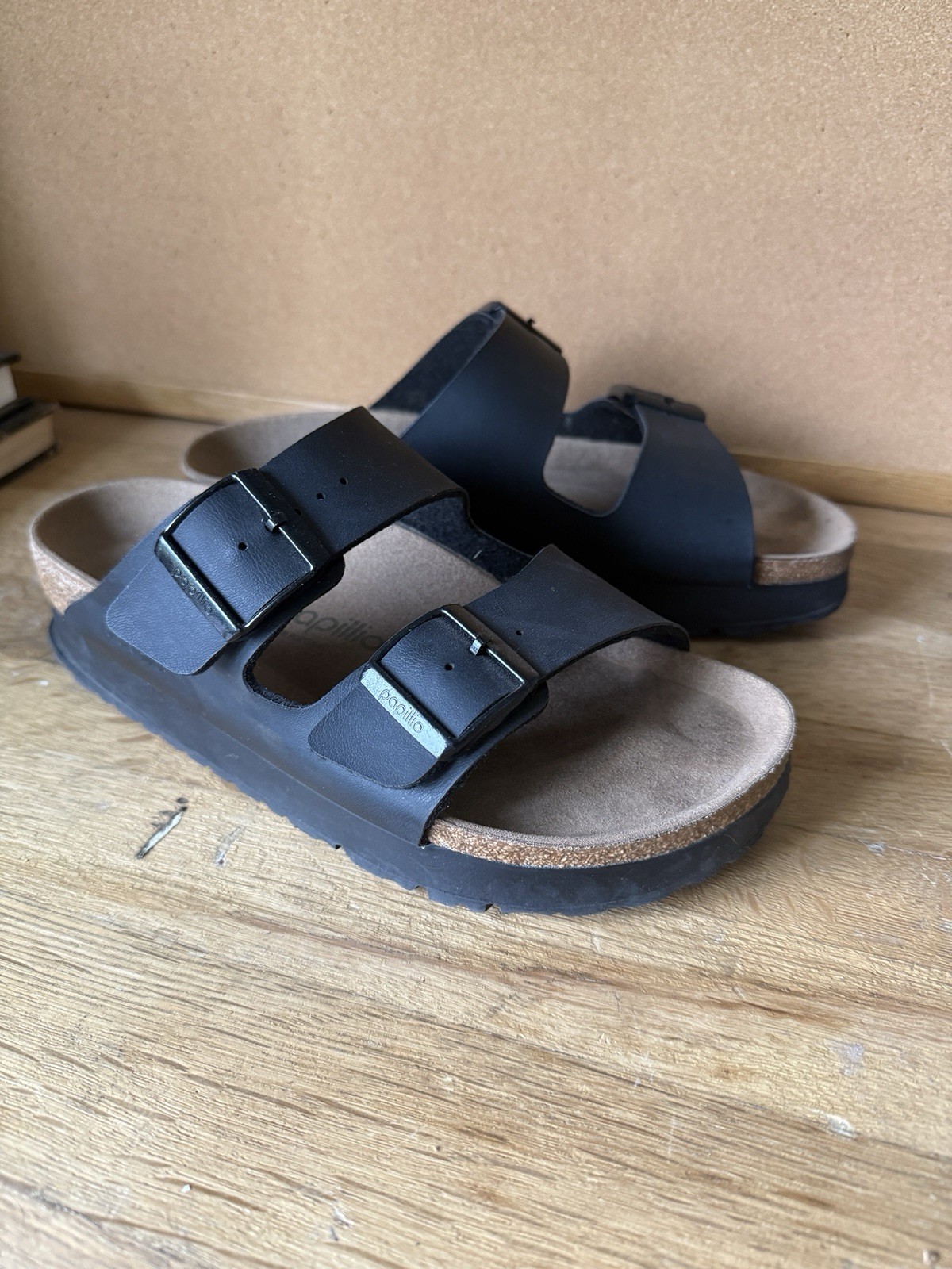 Birkenstock Papillio Black Slide Sandals Women Adjustable Buckle Strap Size 39