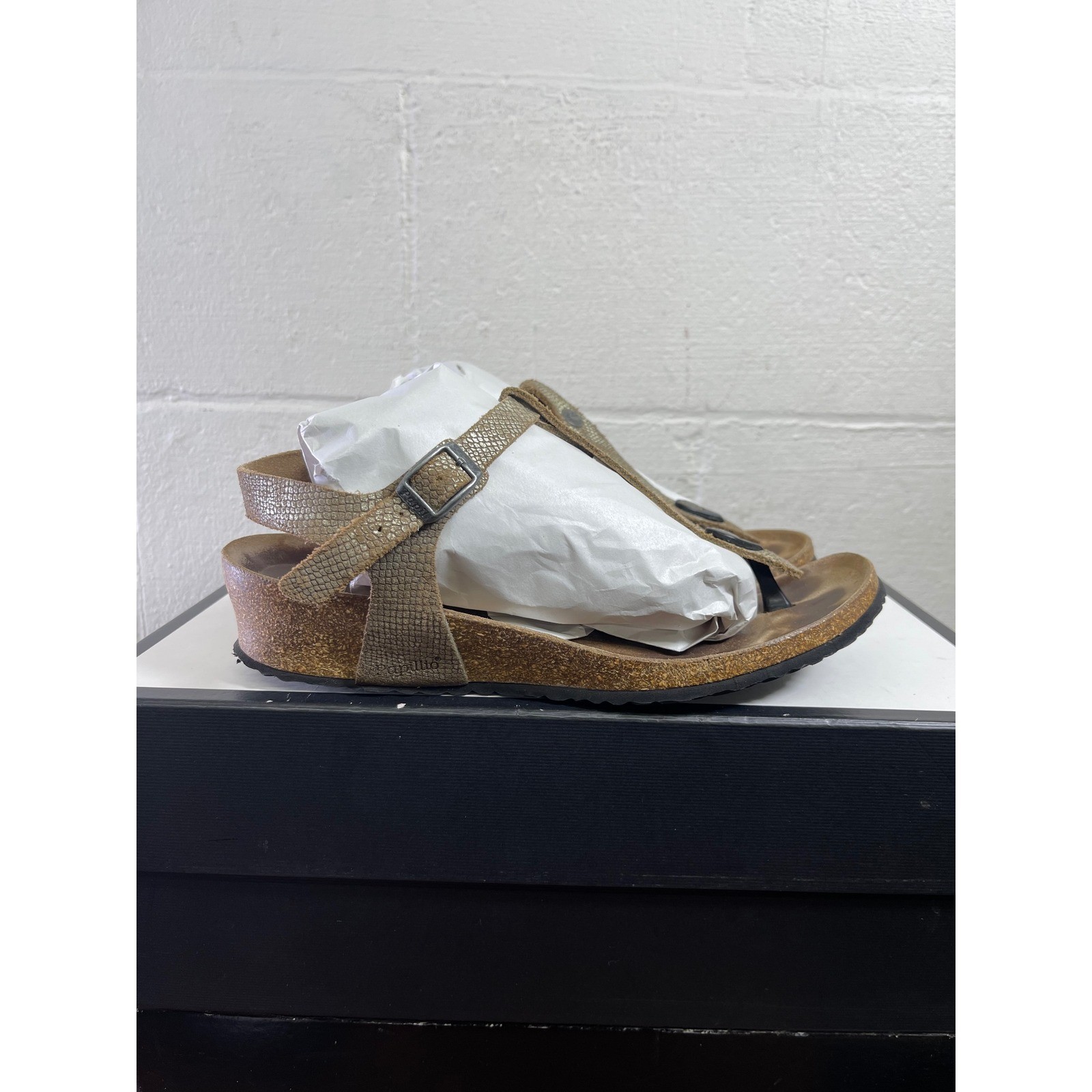 Birkenstock Papillio Ashley Python Gold Nubuck Leather Sandal Womens 40 EU/9 US